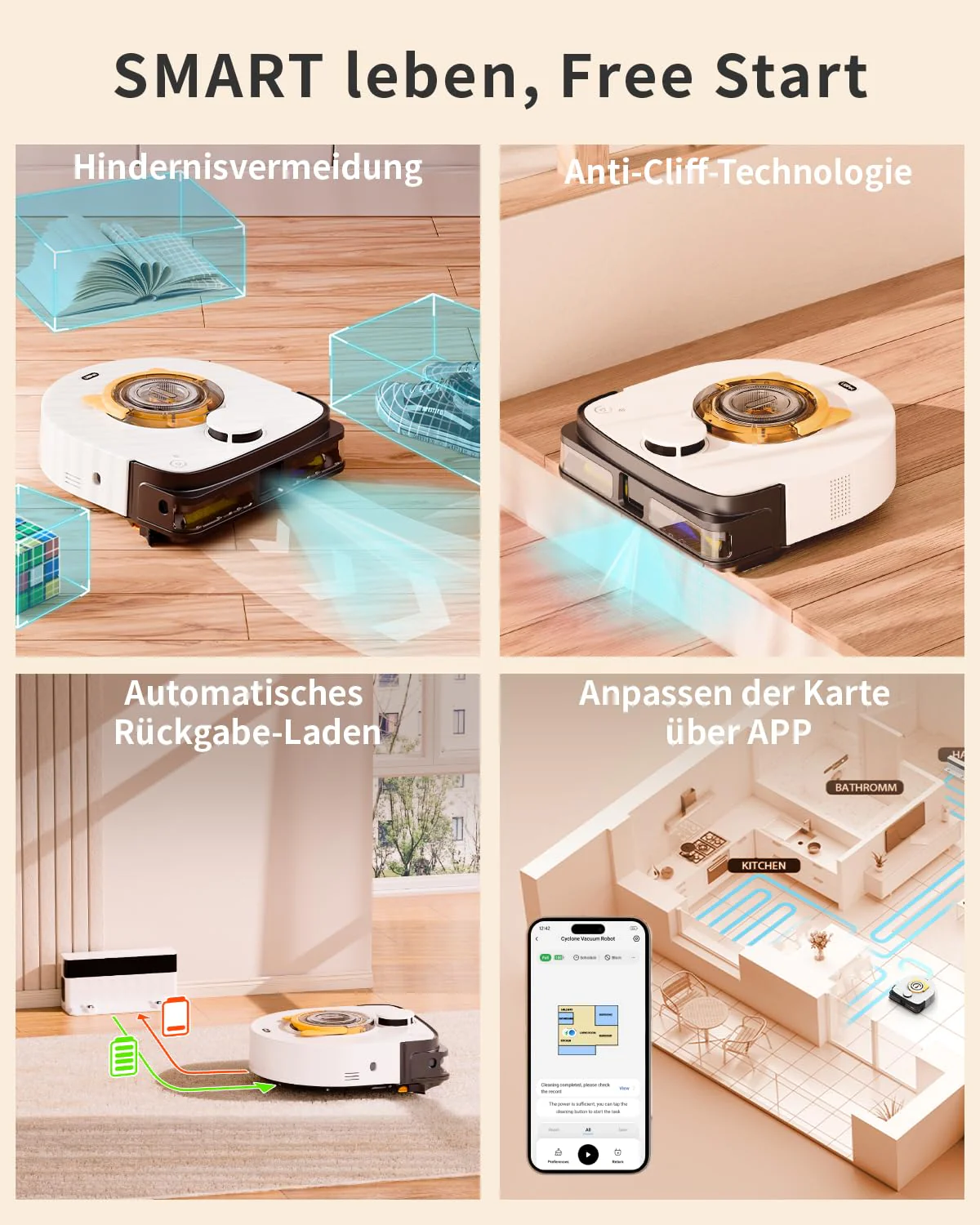 UBPET Saugroboter für Tierhaare auf Teppichen, Staubsauger Roboter ohne Wischfunktion,22000 Pa Saugkraft, LiDAR-Navigation, WiFi/App Steuerung, D-Form Design, Anti-Haarverwirrung, Selbstaufladend, V10 - Image 2