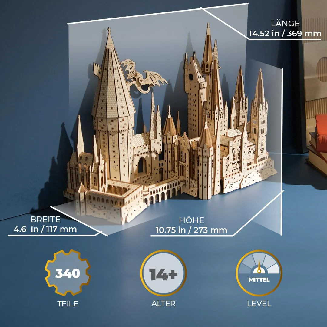 Ugears Hogwarts Castle 3D Puzzle - Holzpuzzle Harry Potter 3D Puzzle Schloss Modellbausatz Erwachsene - Zaubererschule Harry Potter Bausatz 3D Holzpuzzle Erwachsene Geburtstagsgeschenk - 340 Teile - Image 4