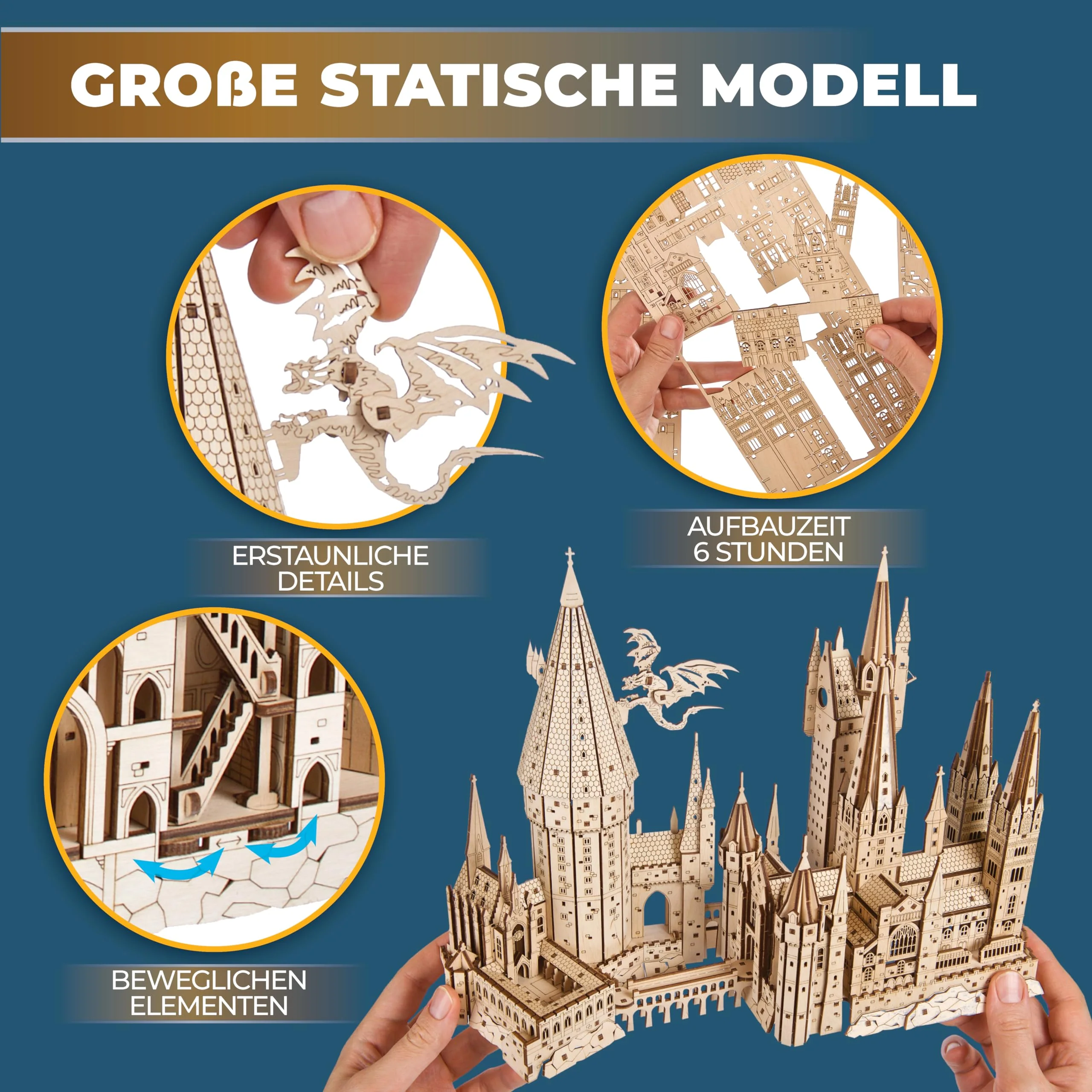 Ugears Hogwarts Castle 3D Puzzle - Holzpuzzle Harry Potter 3D Puzzle Schloss Modellbausatz Erwachsene - Zaubererschule Harry Potter Bausatz 3D Holzpuzzle Erwachsene Geburtstagsgeschenk - 340 Teile - Image 5