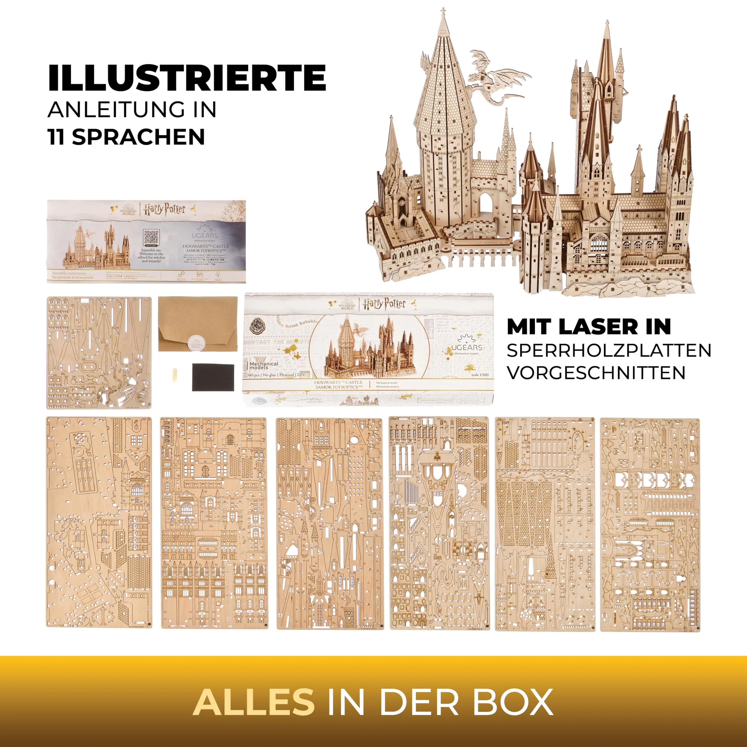 Ugears Hogwarts Castle 3D Puzzle - Holzpuzzle Harry Potter 3D Puzzle Schloss Modellbausatz Erwachsene - Zaubererschule Harry Potter Bausatz 3D Holzpuzzle Erwachsene Geburtstagsgeschenk - 340 Teile - Image 7