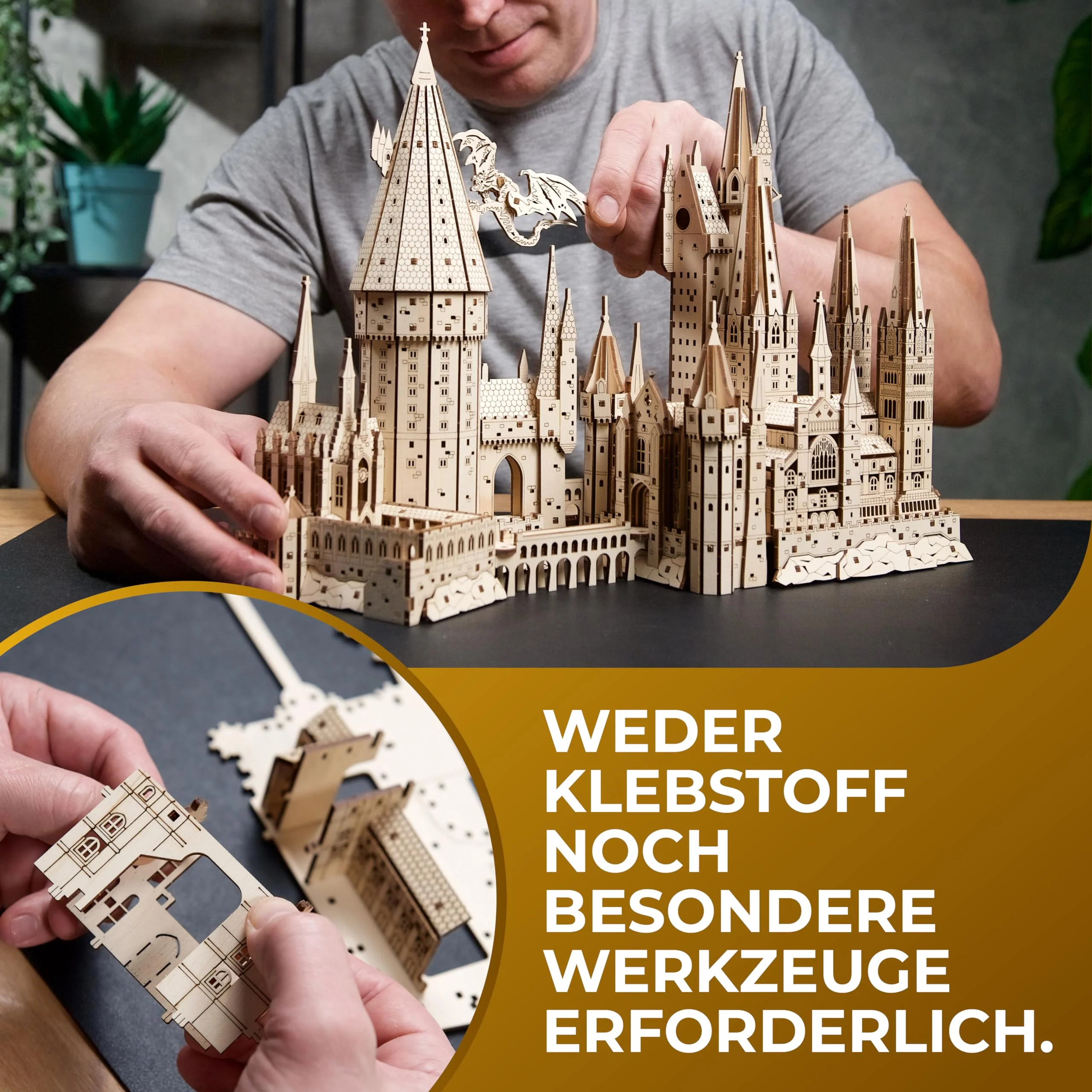 Ugears Hogwarts Castle 3D Puzzle - Holzpuzzle Harry Potter 3D Puzzle Schloss Modellbausatz Erwachsene - Zaubererschule Harry Potter Bausatz 3D Holzpuzzle Erwachsene Geburtstagsgeschenk - 340 Teile - Image 8