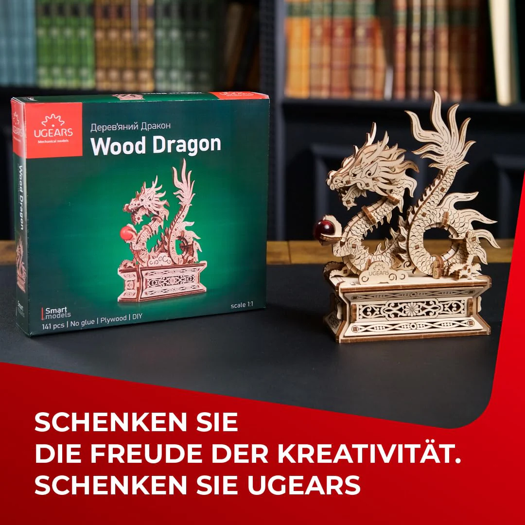 Ugears Wood Dragon 3D Puzzle - 3D Holzpuzzle Erwachsene Chinesischer Drache Modellbausatz Erwachsene - Glücksbringer Bauset mit Geheimfach und Perle Modellbau Holz - Geburtstagsgeschenk - Image 6