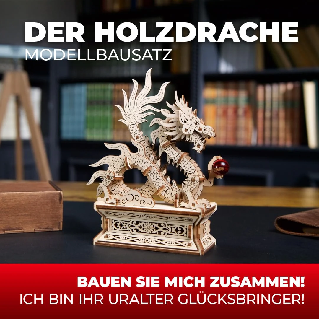 Ugears Wood Dragon 3D Puzzle - 3D Holzpuzzle Erwachsene Chinesischer Drache Modellbausatz Erwachsene - Glücksbringer Bauset mit Geheimfach und Perle Modellbau Holz - Geburtstagsgeschenk - Image 9