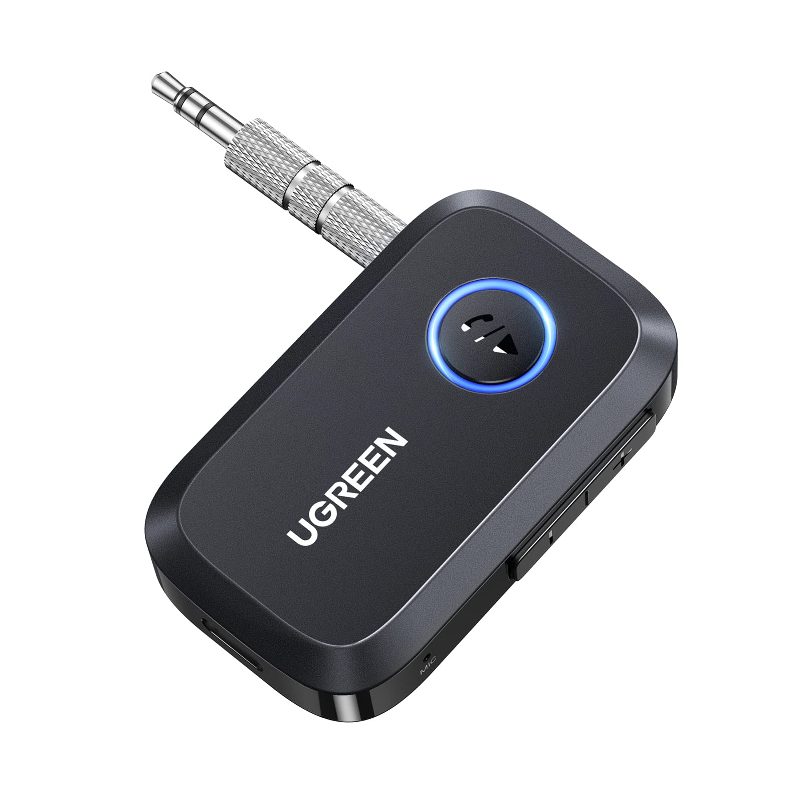 UGREEN Aux Bluetooth Adapter Auto Klinke Bluetooth 5.4 Empfänger Freisprechanruf, Stereo Musik, Dualer Kopplung mit 15 Stunden Spielzeit für Autoradio/Stereoanlage/Headset (Schwarz)