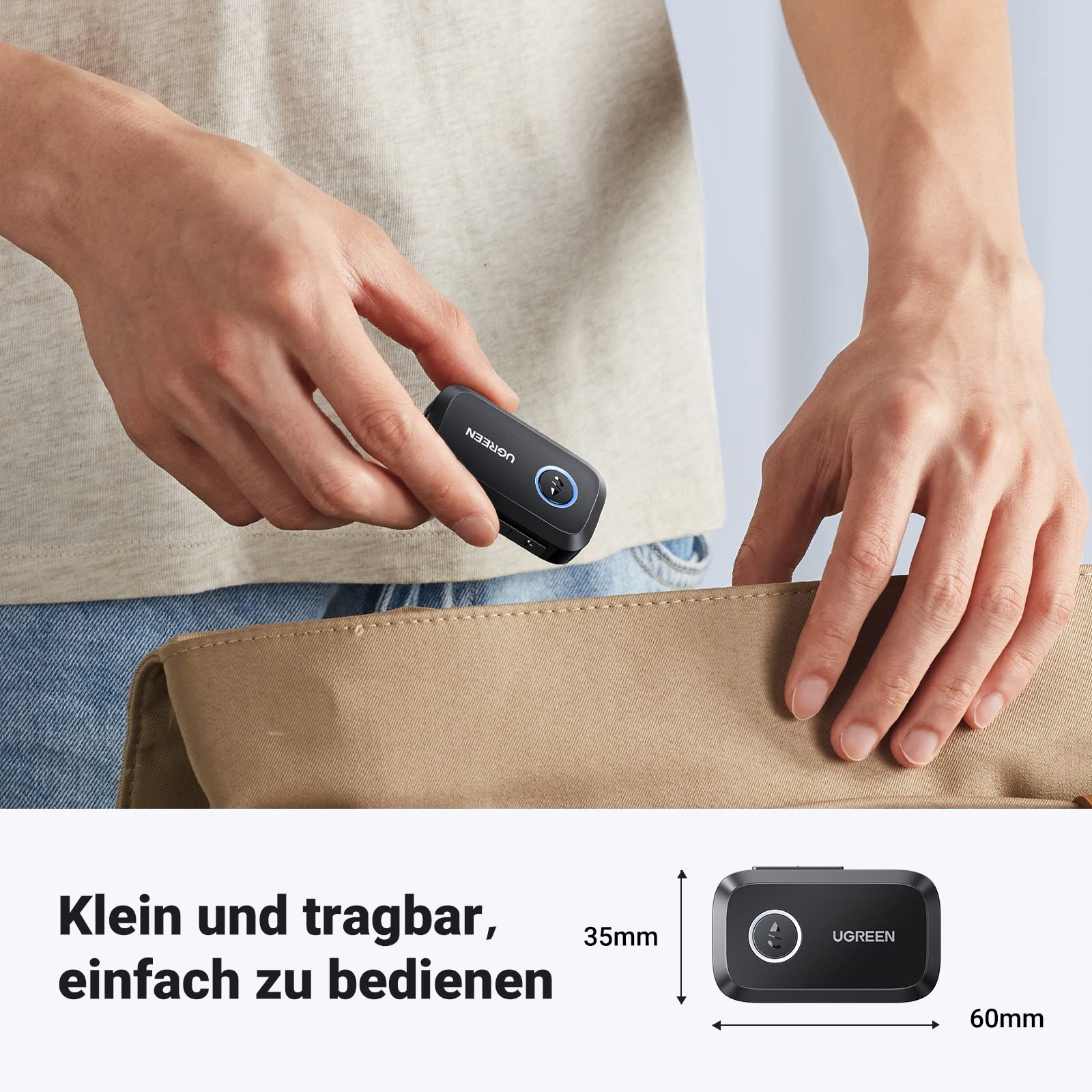 UGREEN Aux Bluetooth Adapter Auto Klinke Bluetooth 5.4 Empfänger Freisprechanruf, Stereo Musik, Dualer Kopplung mit 15 Stunden Spielzeit für Autoradio/Stereoanlage/Headset (Schwarz) - Image 2