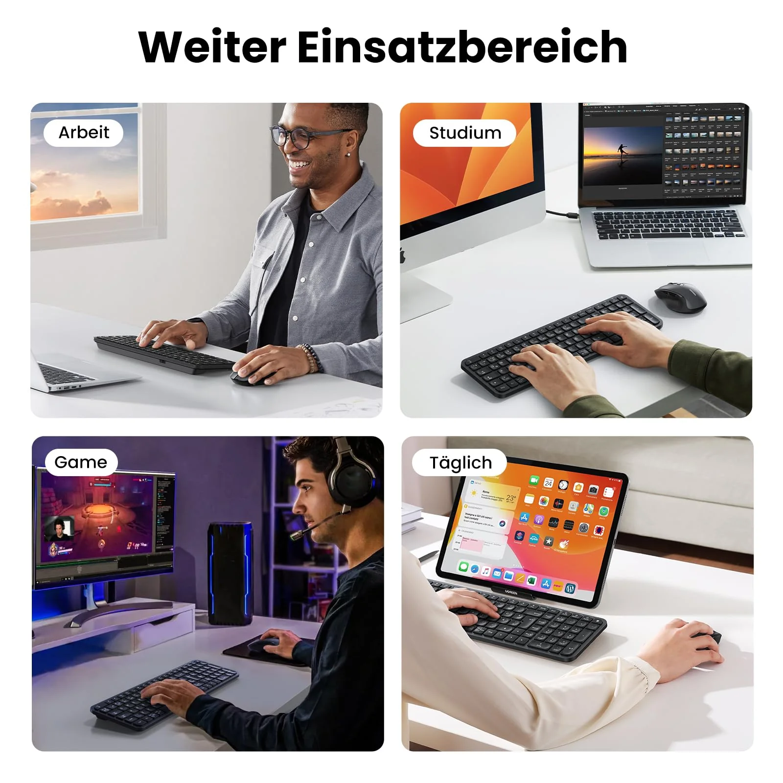 UGREEN Bluetooth Tastatur Maus Set kabellos (Bluetooth 5.0+2.4G) mit Shortcut-Tasten, Funktastatur mit Maus 4000 DPI für Windows/macOS/Linux/Android-Deutsches Layout - Image 3