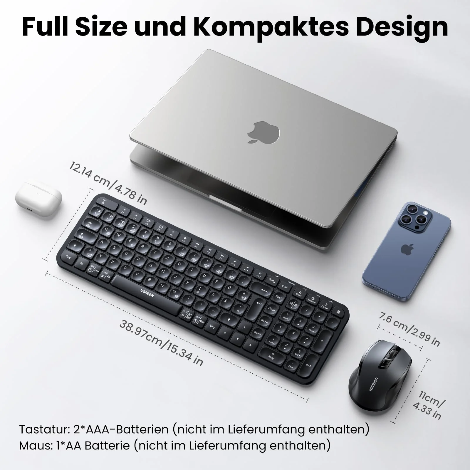 UGREEN Bluetooth Tastatur Maus Set kabellos (Bluetooth 5.0+2.4G) mit Shortcut-Tasten, Funktastatur mit Maus 4000 DPI für Windows/macOS/Linux/Android-Deutsches Layout - Image 9