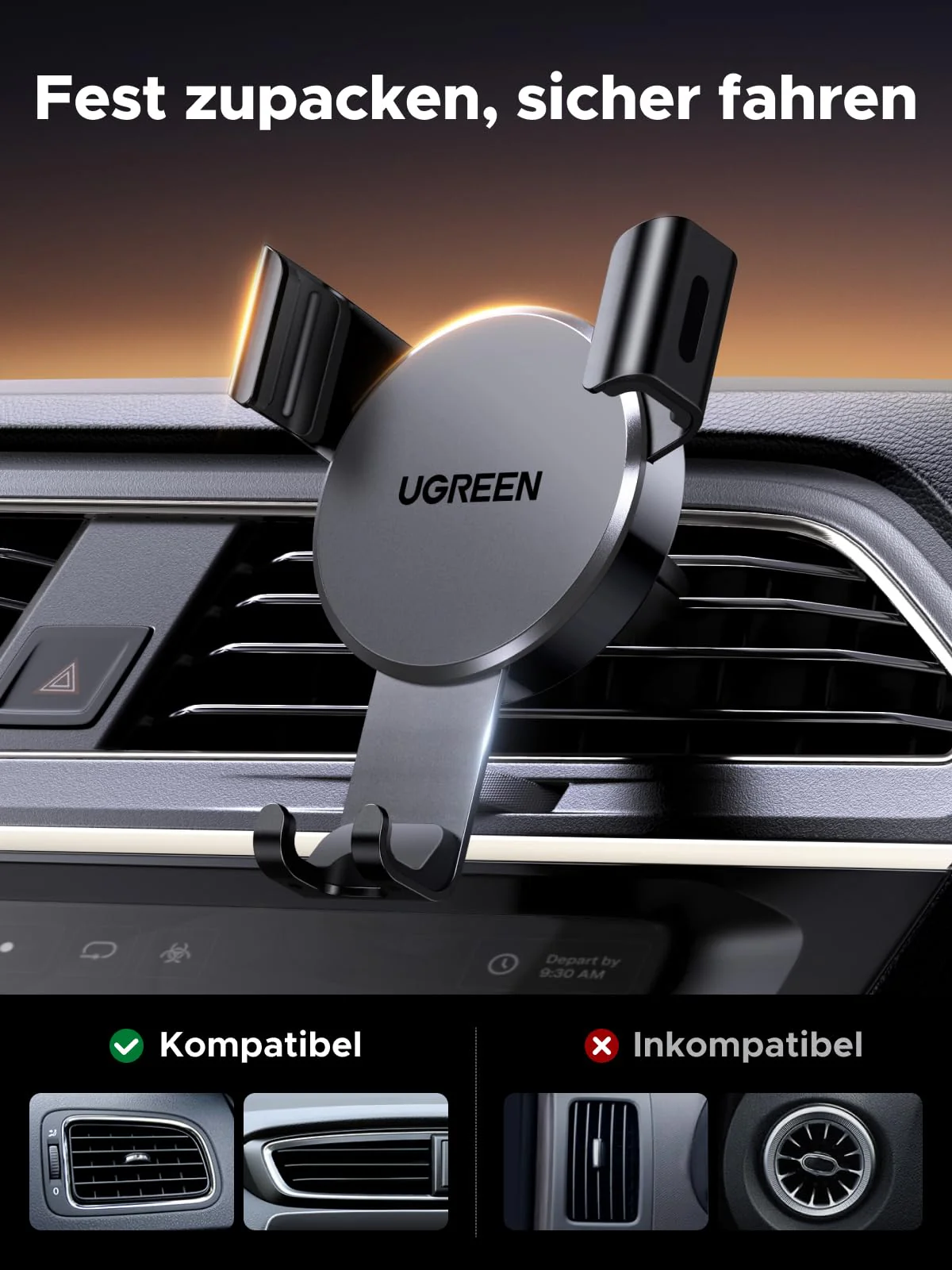 UGREEN Handyhalterung Auto Handy Halterung PKW Lüftung Schwerkraft Handy Autohalterung KFZ Handyhalter fürs Auto kompatibel mit iPhone 17 16 15 14 13 12Pro Max, Galaxy S23 Ultra S22 S21 (Schwarz) - Image 5