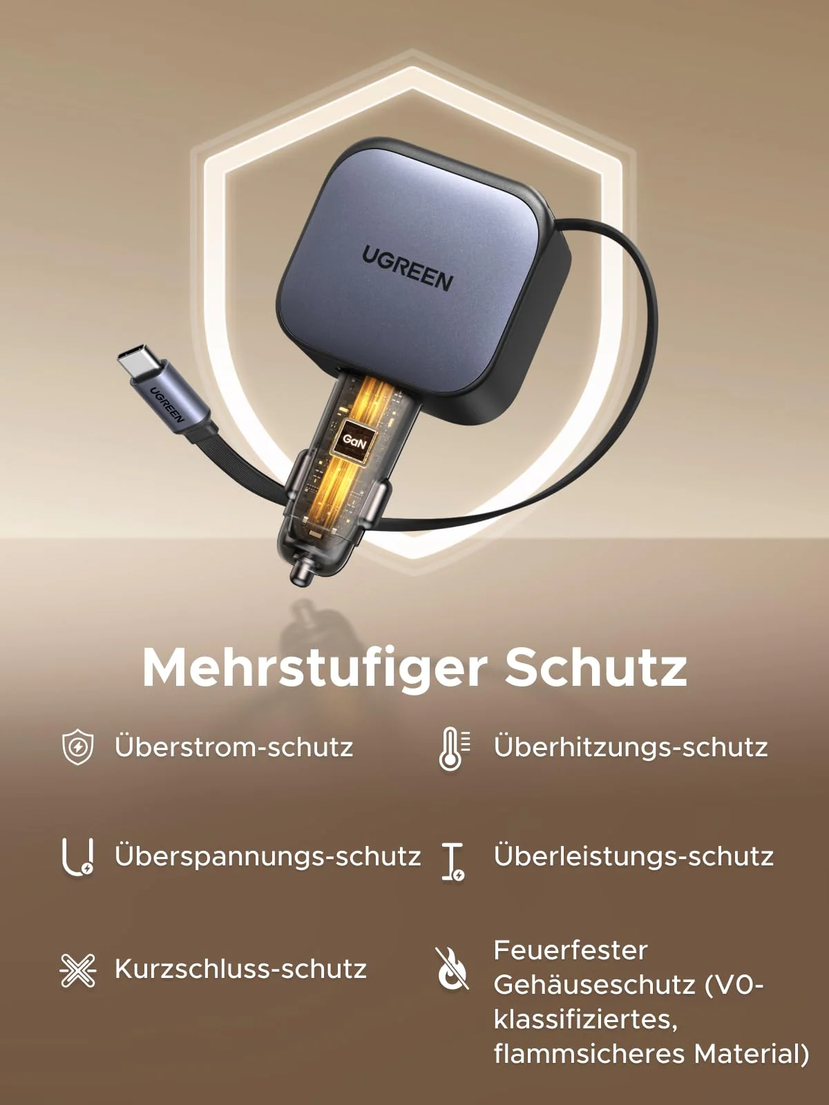UGREEN Nexode 60W 3-Port Zigarettenanzünder USB-C Ausziehbares Auto Ladegerät 30W integriertes USB C Kabel Auto zubehör KfZ 12V Adapter für iPhone 17/16/15, iPad, Galaxy S25/24, GPS und mehr - Image 3