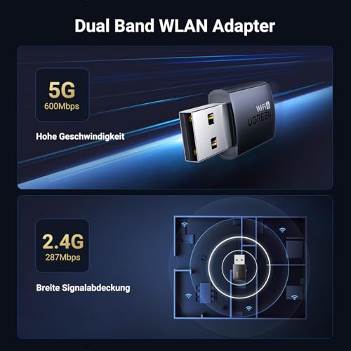 UGREEN WLAN Stick AX900 WiFi 6 Primär WLAN Adapter PC Dual Band 2,4G/5GHz, Internet Stick mit eingebauter Treiber, WPA2-PSK Verschlüsselung, Kompatibel mit Windows 11/10. - Image 8