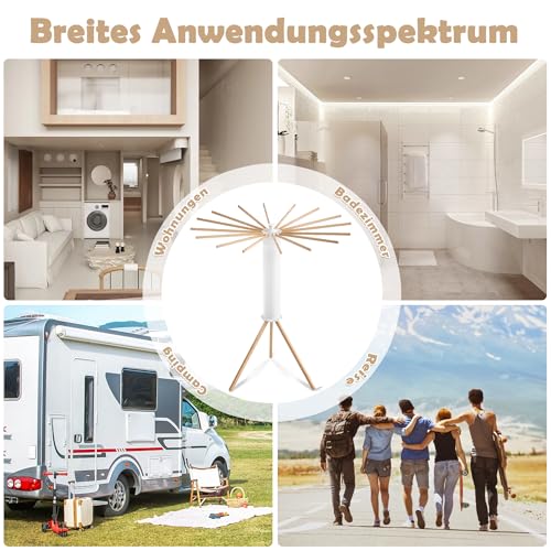 UISEBRT Wäscheständer Tragbar Trockengestell Faltbar Octopus Wäscheständer mit Holzstange Platzsparend Trockenständer für Drinnen Bodenwäscheständer Turmwäscheständer für Balkon Schlafzimmer - Image 14