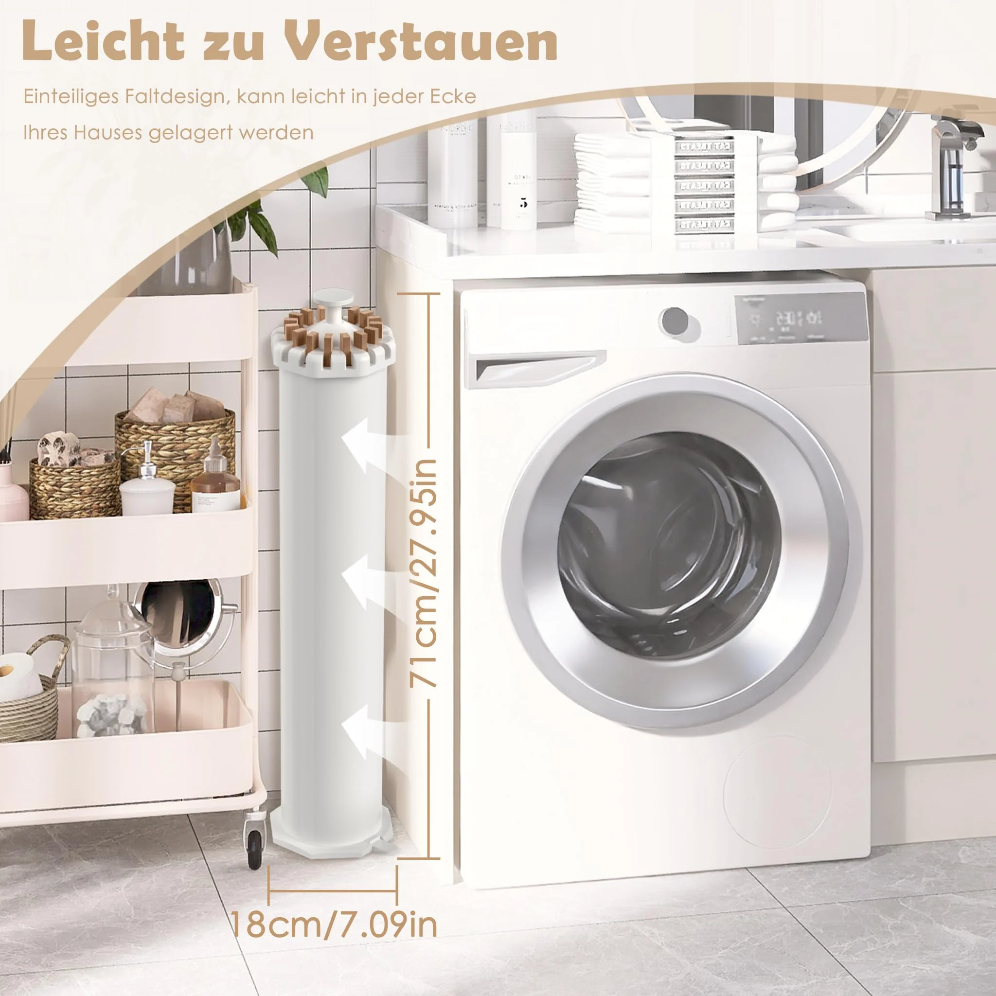 UISEBRT Wäscheständer Tragbar Trockengestell Faltbar Octopus Wäscheständer mit Holzstange Platzsparend Trockenständer für Drinnen Bodenwäscheständer Turmwäscheständer für Balkon Schlafzimmer - Image 4