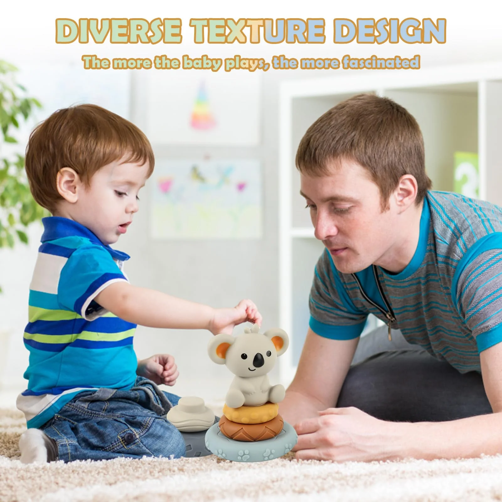 UKOFEW 7 Stück Stapelspielzeug mit Ringen,Squeeze Zahnen Babyspielzeug,Früherziehung Spielzeug Geschenke,Stapelturm für Stapelspiel für 6 12 18 Monate Baby Kleinkind Jungen Mädchen - Image 2