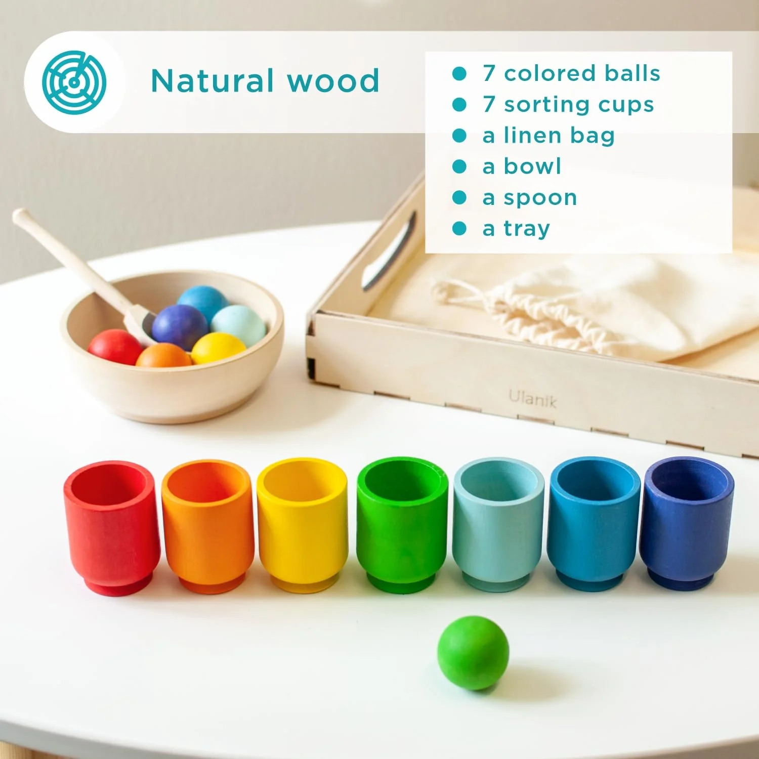 Ulanik Regenbogen Bälle in Tassen Montessori Spielzeug Holz Sorter Spiel 7 Bälle 30mm Alter 1+ Farbe Sortierung und Zählen Vorschule Lernen Bildung - Image 5