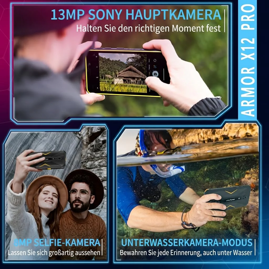 Ulefone Armor X12 Pro Outdoor Handy, Android 15,Octa-Core Prozessor 8GBRAM+64GBROM, Outdoor Smartphone Ohne Vertrag, Kamera 13 MP, 5,45 Zoll HD+ Baustellenhandy, Akku4860mAh, 4GDual SIM/NFC/GPS/IP69K - Image 7