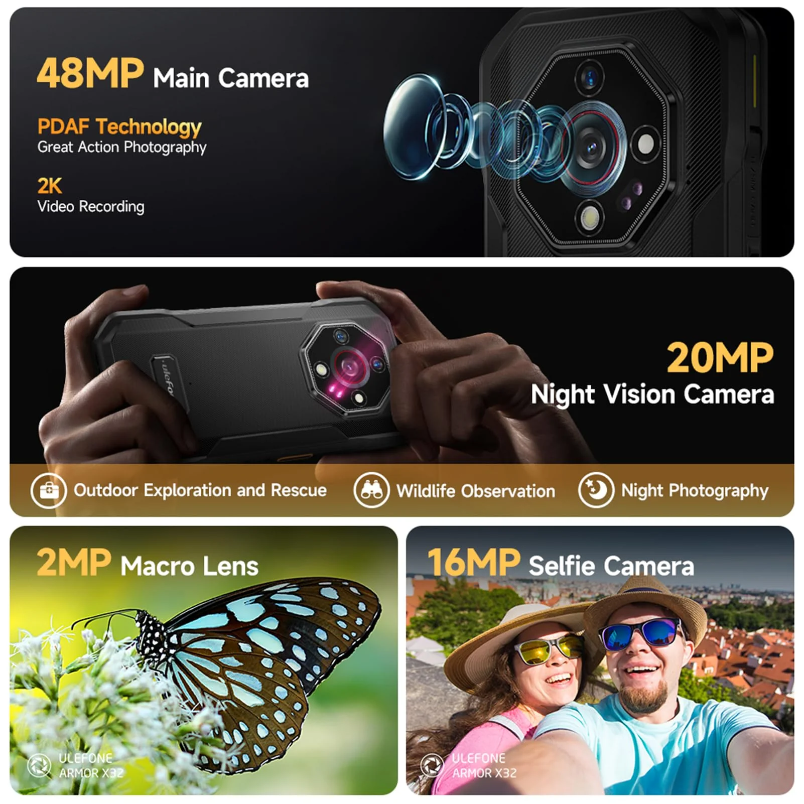Ulefone Armor X32 Outdoor Handy 12GB+128GB/2TB, MTK G91 48MP +20MP Nachtsicht 5,65" Corning Glas Upgradable to Android 15 5500mAh IP68 Smartphone Dual SIM Fingerabdruck ID NFC 2 Jahr Garantie -Schwarz - Image 14