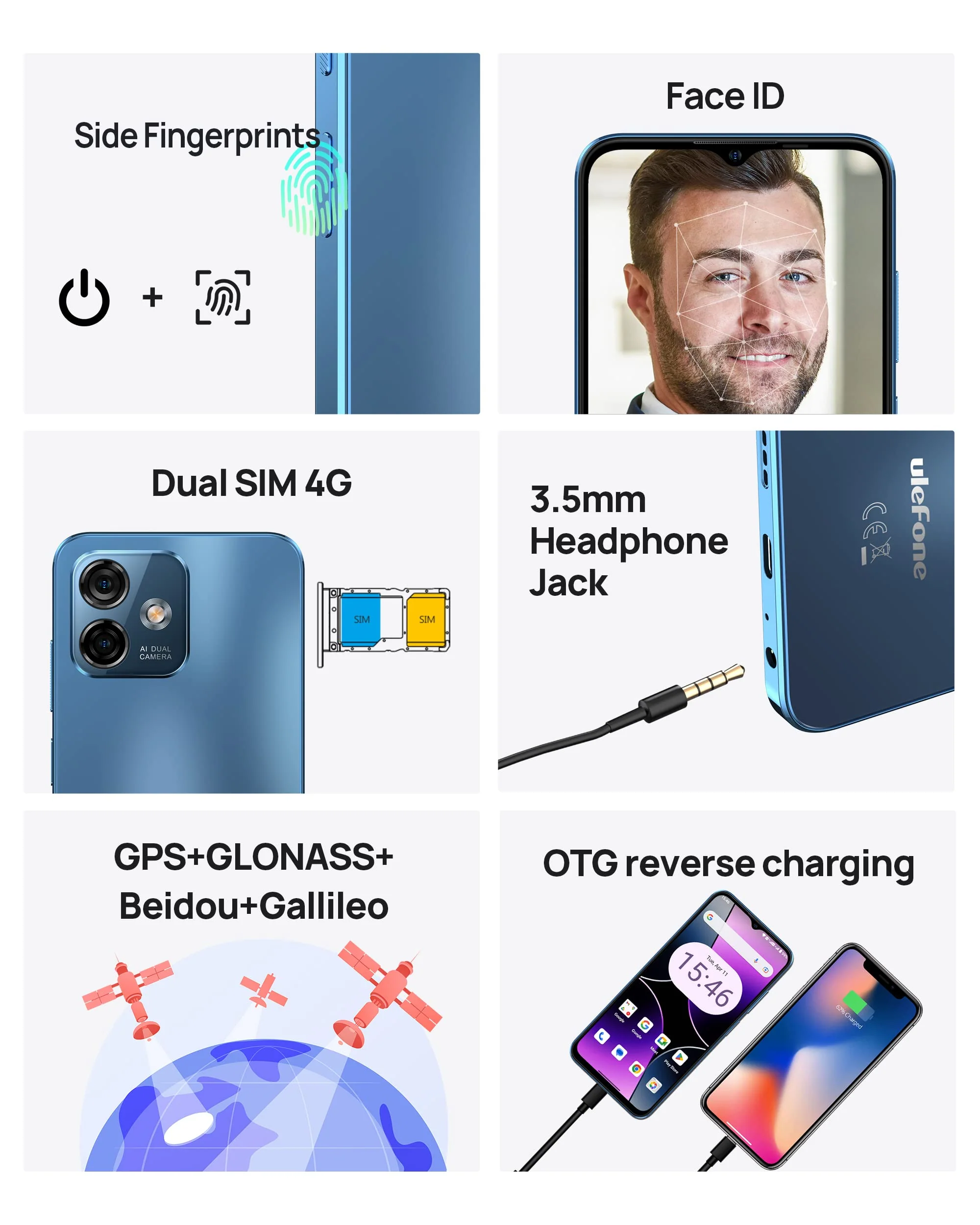 Ulefone Note 16 Pro Handy Ohne Vertrag (2024), 16GB+256GB Android 13 Smartphone, 50MP+8MP Kamera 4400mAh, 6.52" HD+, Dual SIM 4G Simlockfreie Handys Octa Core/Fingerabdruck/NFC/OTG/GPS - Image 3