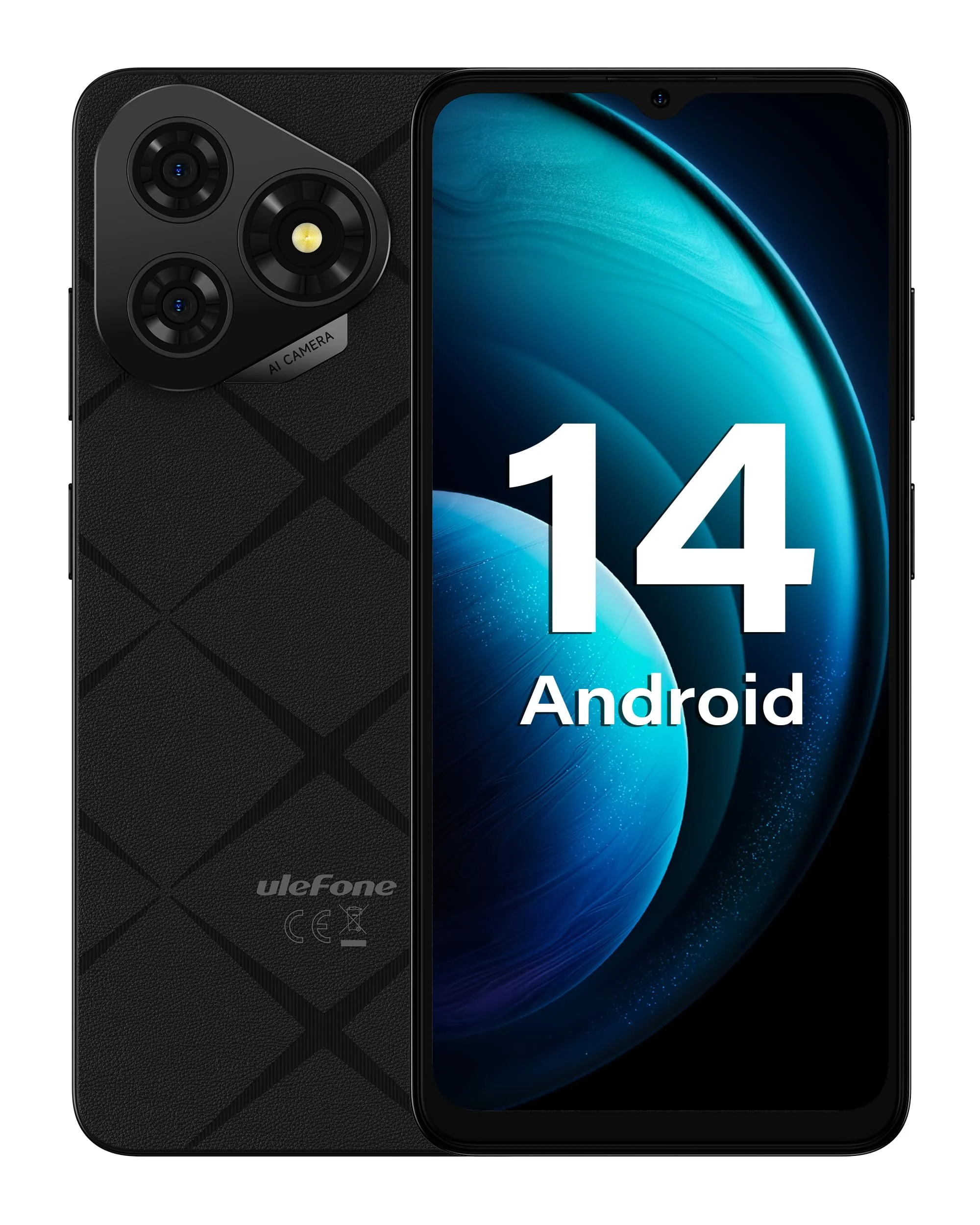 Ulefone Note 19 Handy Ohne Vertrag, 6GB + 32GB /512GB TF Handy Günstig, 6.56 Zoll HD+ Display Android 14 Smartphone, 5000mAh Batterie 8MP Kamera Simlockfreie Handys, 4G Dual SIM/Face ID/GPS-Schwarz - Image 2