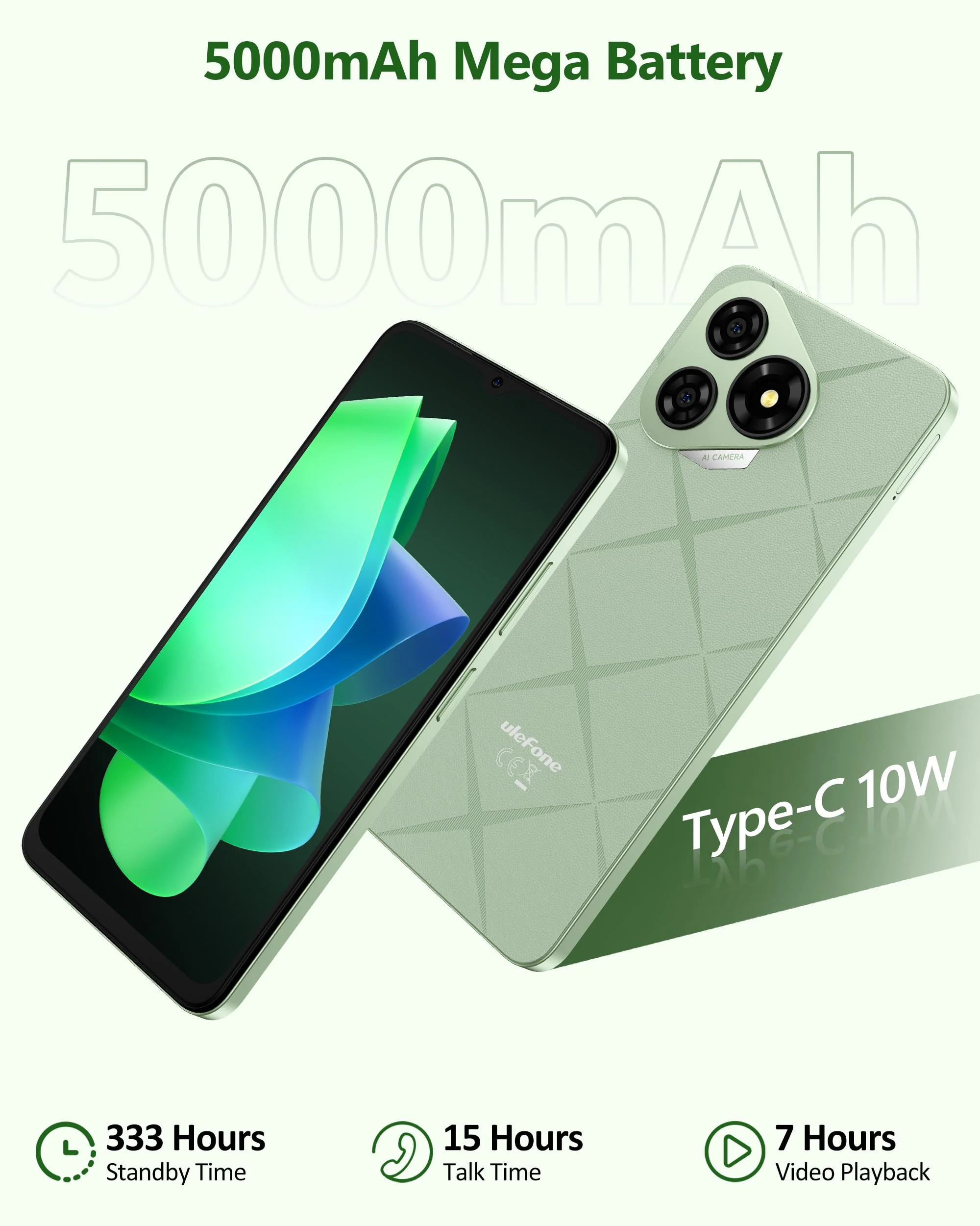 Ulefone Note 19 Handy Ohne Vertrag, 6GB + 32GB /512GB TF Handy Günstig, 6.56 Zoll HD+ Display Android 14 Smartphone, 5000mAh Batterie 8MP Kamera Simlockfreie Handys, 4G Dual SIM/Face ID/GPS-Schwarz - Image 8