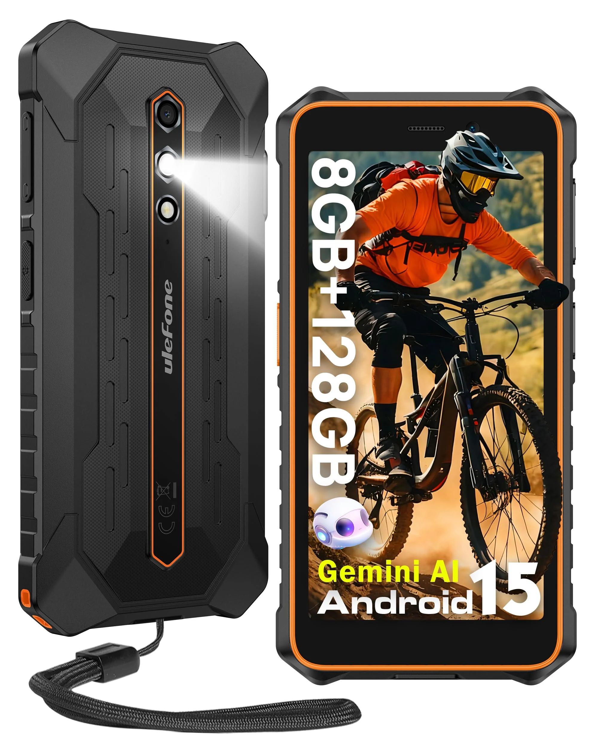 Ulefone Rugking 2 Pro Android 15 Outdoor Smartphone, Octa-Core Outdoor Handy Ohne Vertrag 8GB+128GB/2TB, 5.45" 90Hz Baustellenhandy, 4550mAh/NFC/GPS/DREI Kartenfächer/Taschenlampe/IP69K Wasserdicht