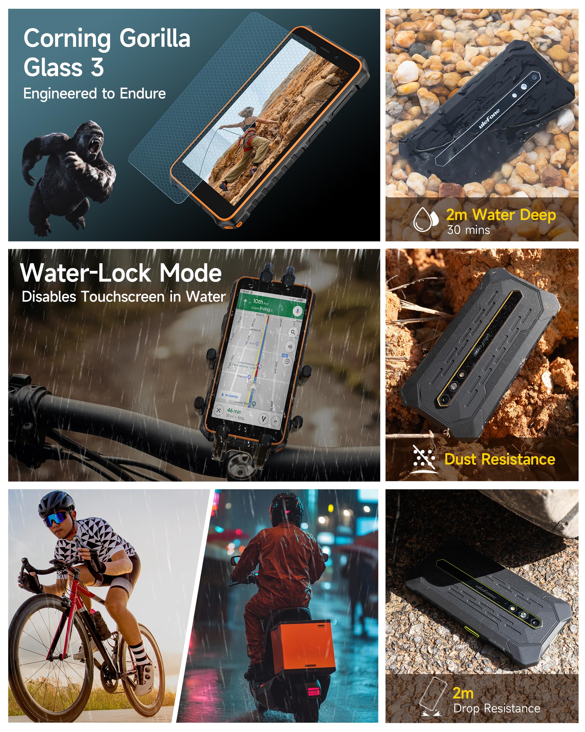 Ulefone Rugking 2 Pro Android 15 Outdoor Smartphone, Octa-Core Outdoor Handy Ohne Vertrag 8GB+128GB/2TB, 5.45" 90Hz Baustellenhandy, 4550mAh/NFC/GPS/DREI Kartenfächer/Taschenlampe/IP69K Wasserdicht - Image 7