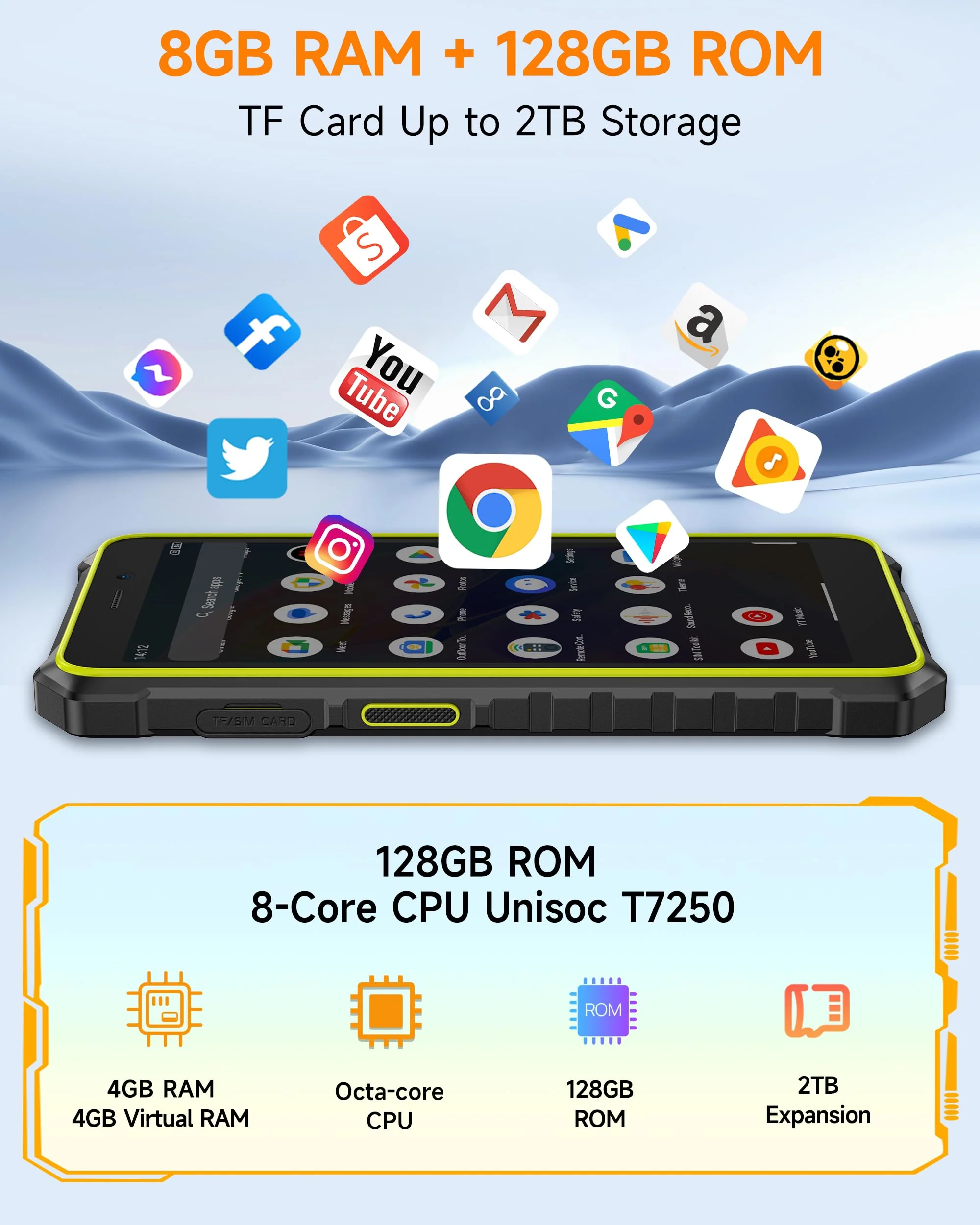 Ulefone Rugking 2 Pro Android 15 Outdoor Smartphone, Octa-Core Outdoor Handy Ohne Vertrag 8GB+128GB/2TB, 5.45" 90Hz Baustellenhandy, 4550mAh/NFC/GPS/DREI Kartenfächer/Taschenlampe/IP69K Wasserdicht - Image 9