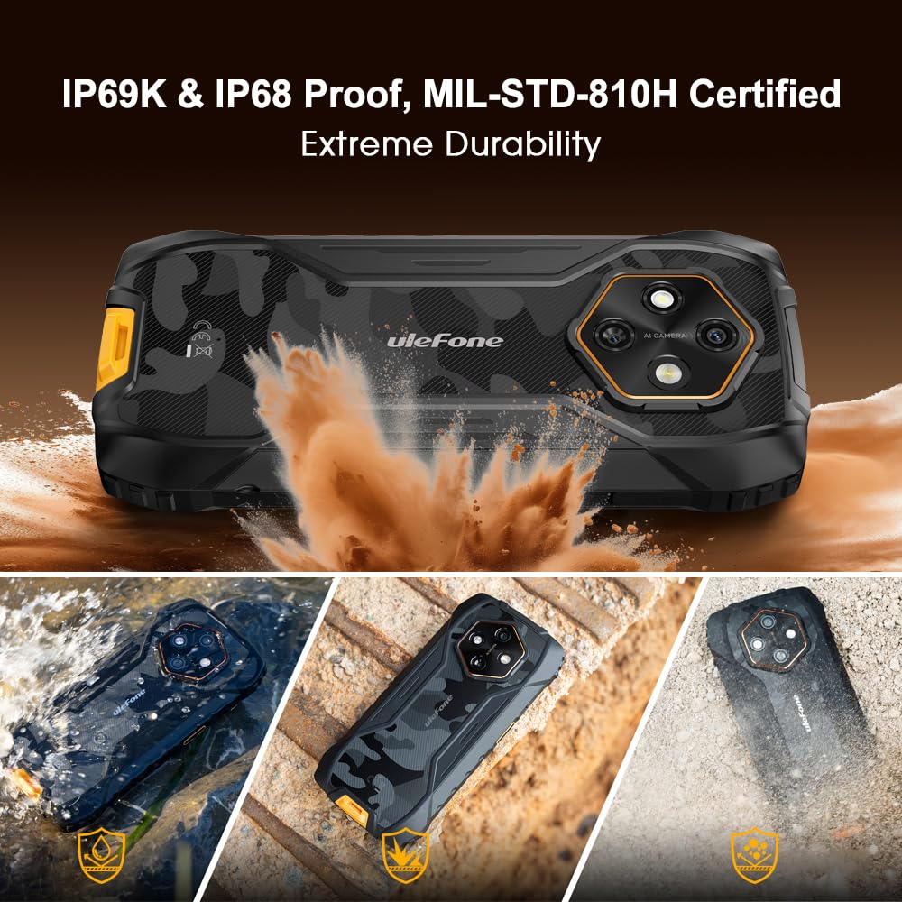 Ulefone Rugking 4 Pro Outdoor Handy ohne Vertrag, 16GB+256GB/2TB Outdoor Smartphone Android 15, 48MP+8MP, 6.56" HD+ 120Hz, 10200mAh, IP68 Wasserdicht Handy, 4G/5G WIFI/NFC/OTG/GPS/FM/mit Hülle,Schwarz - Image 3