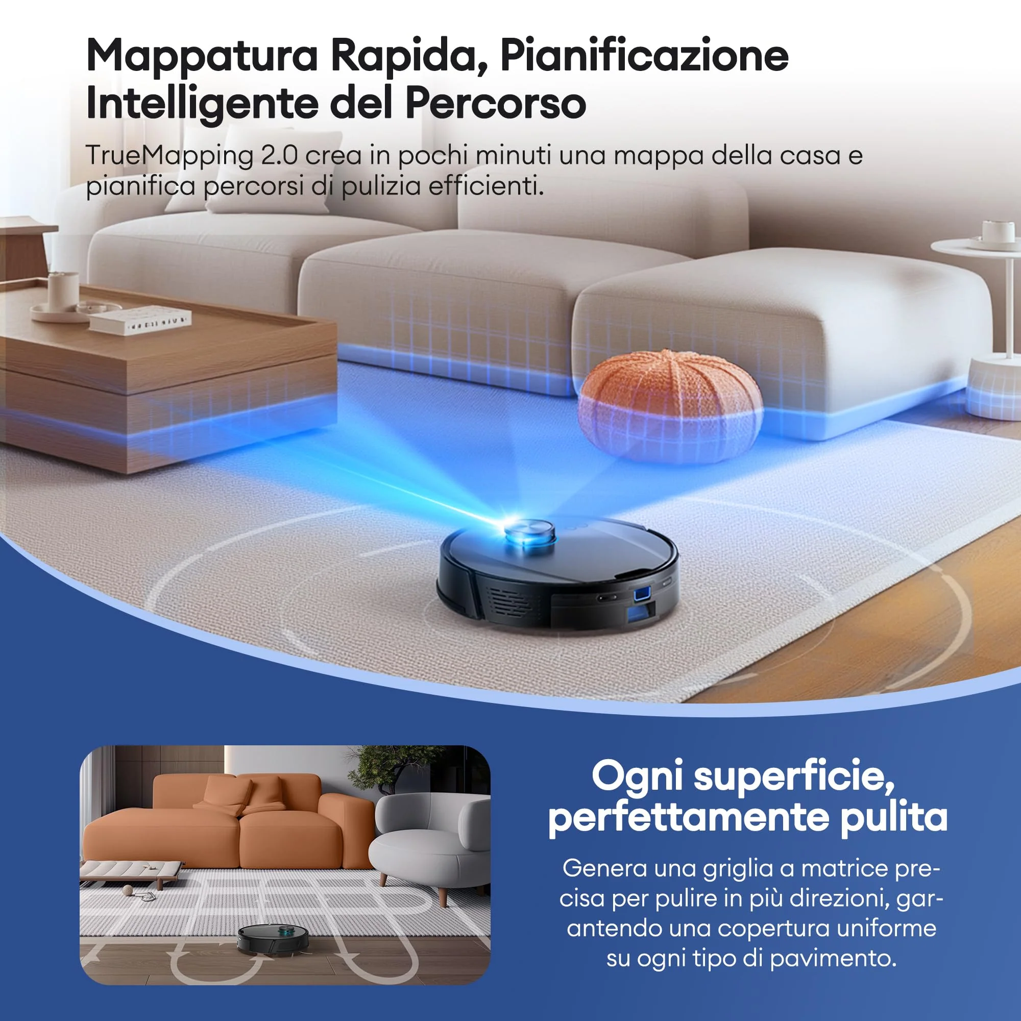 Ultenic Saugroboter mit Wischfunktion 6000Pa, Staubsauger Roboter mit LiDAR Navigation, 3 in 1 Saug und Wischroboter, 150 Min Laufzeit, App Steuerung, Ideal für Tierhaare, Teppich & Hartböden - Image 7