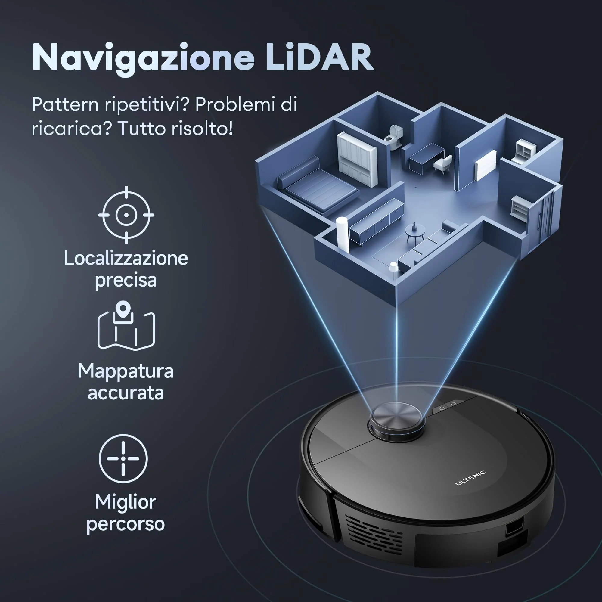 Ultenic Saugroboter mit Wischfunktion 6000Pa, Staubsauger Roboter mit LiDAR Navigation, 3 in 1 Saug und Wischroboter, 150 Min Laufzeit, App Steuerung, Ideal für Tierhaare, Teppich & Hartböden - Image 8