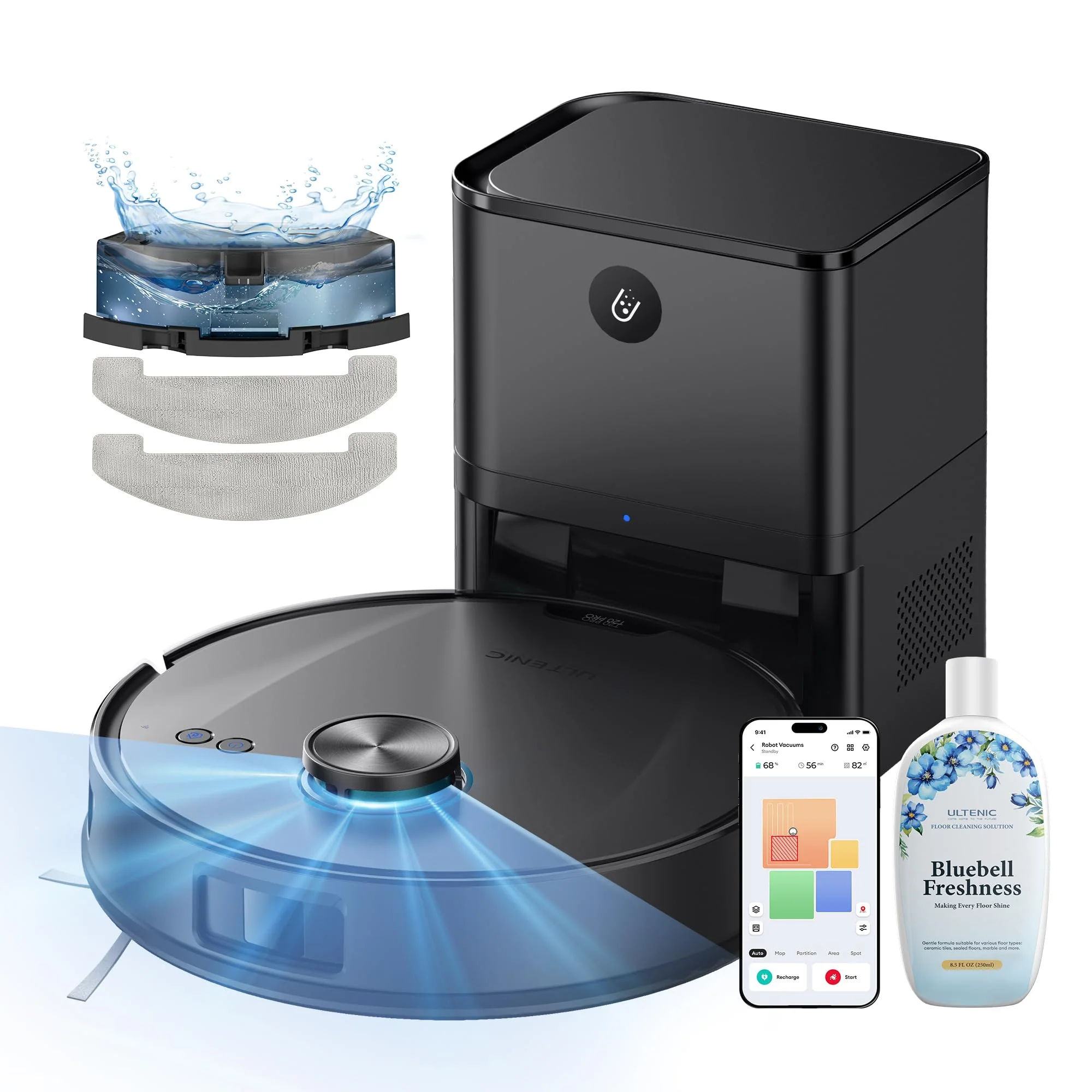 Ultenic T20 Pro Saugroboter mit Wischfunktion 8000 Pa, Staubsauger Roboter mit Absaugstation 3,5 L, Staubsaugroboter für Tierhaare Teppich Böden, AI-gestützte Laser-Hindernisvermeidung, APP-Bedienbar