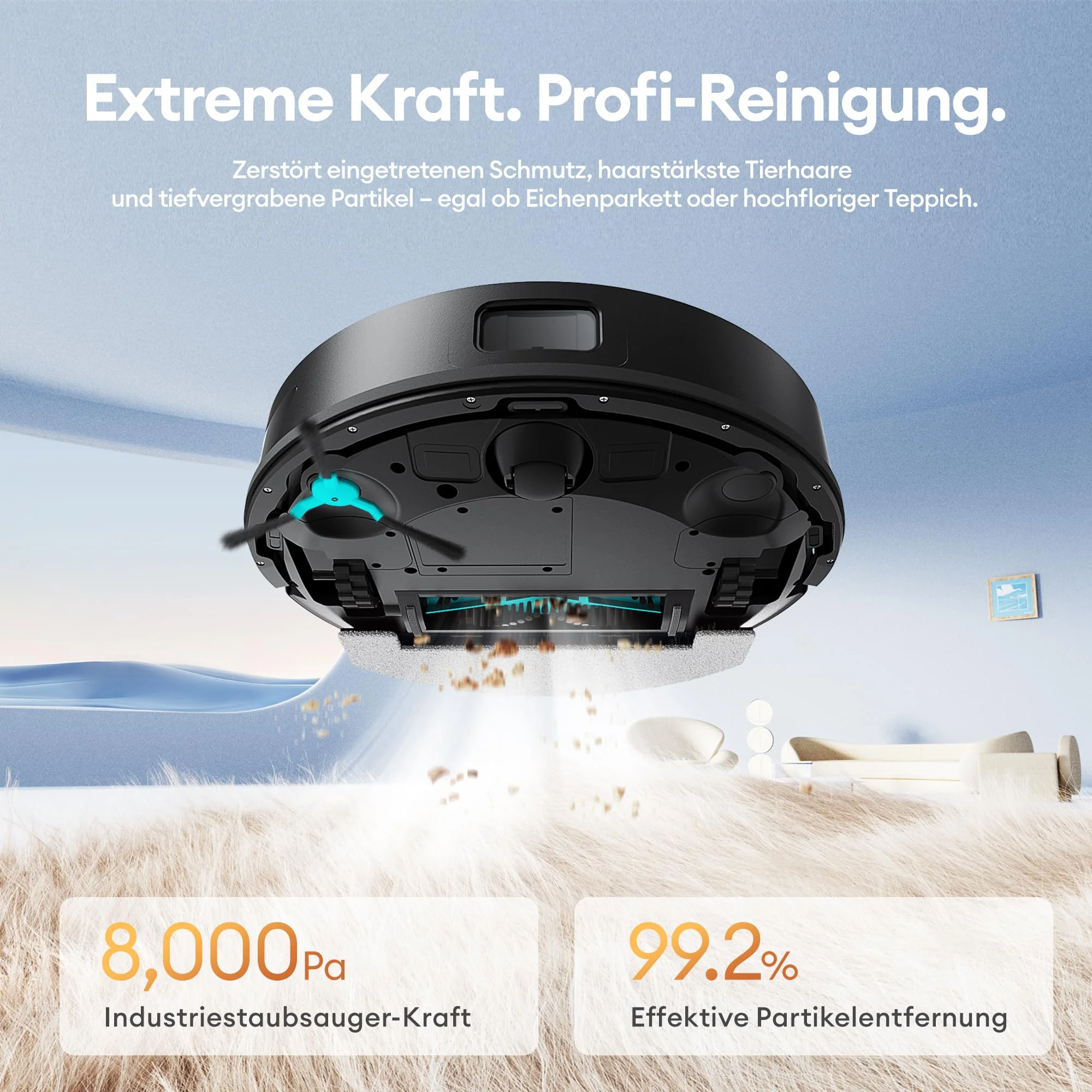 Ultenic T20 Pro Saugroboter mit Wischfunktion 8000 Pa, Staubsauger Roboter mit Absaugstation 3,5 L, Staubsaugroboter für Tierhaare Teppich Böden, AI-gestützte Laser-Hindernisvermeidung, APP-Bedienbar - Image 14
