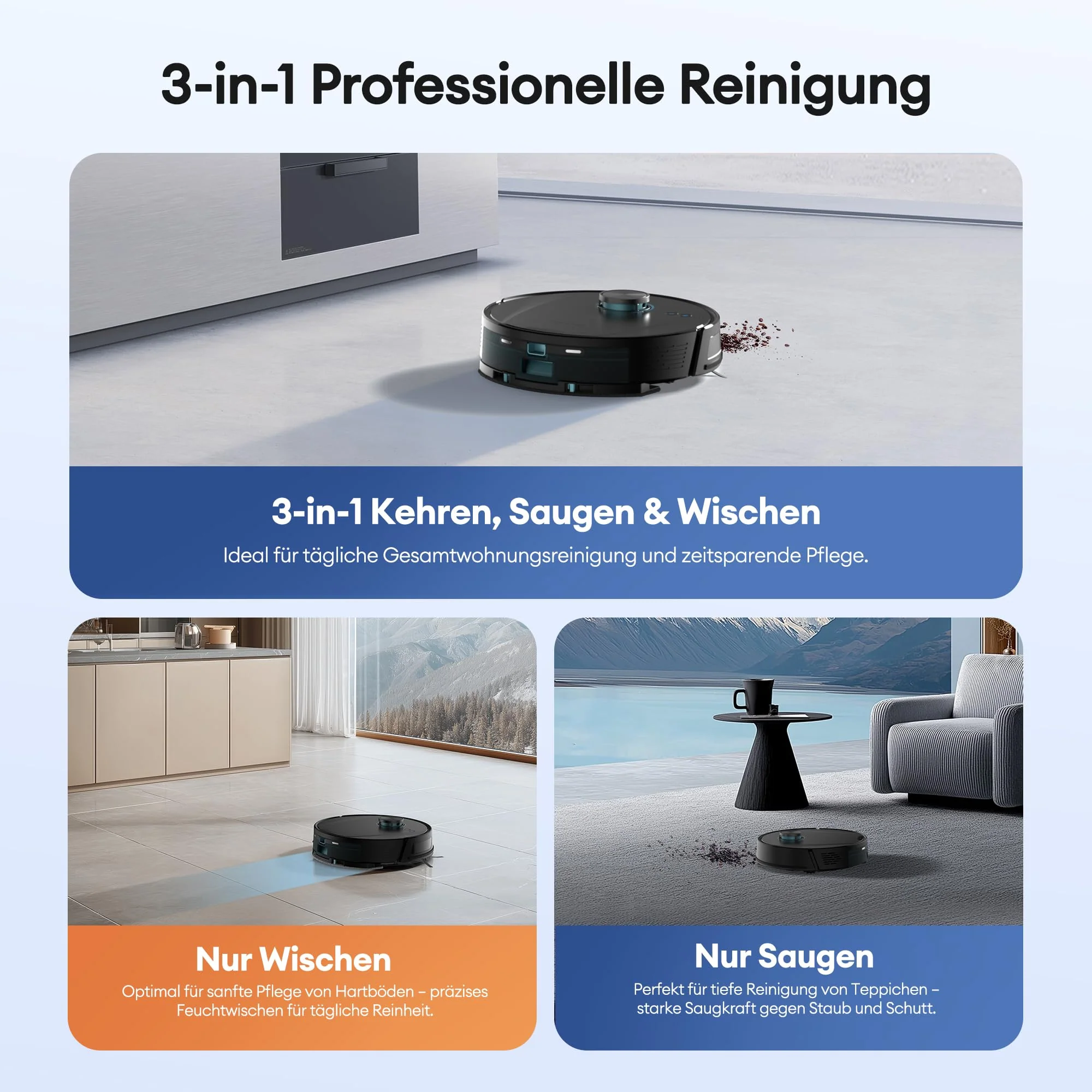 Ultenic T20 Pro Saugroboter mit Wischfunktion 8000 Pa, Staubsauger Roboter mit Absaugstation 3,5 L, Staubsaugroboter für Tierhaare Teppich Böden, AI-gestützte Laser-Hindernisvermeidung, APP-Bedienbar - Image 8