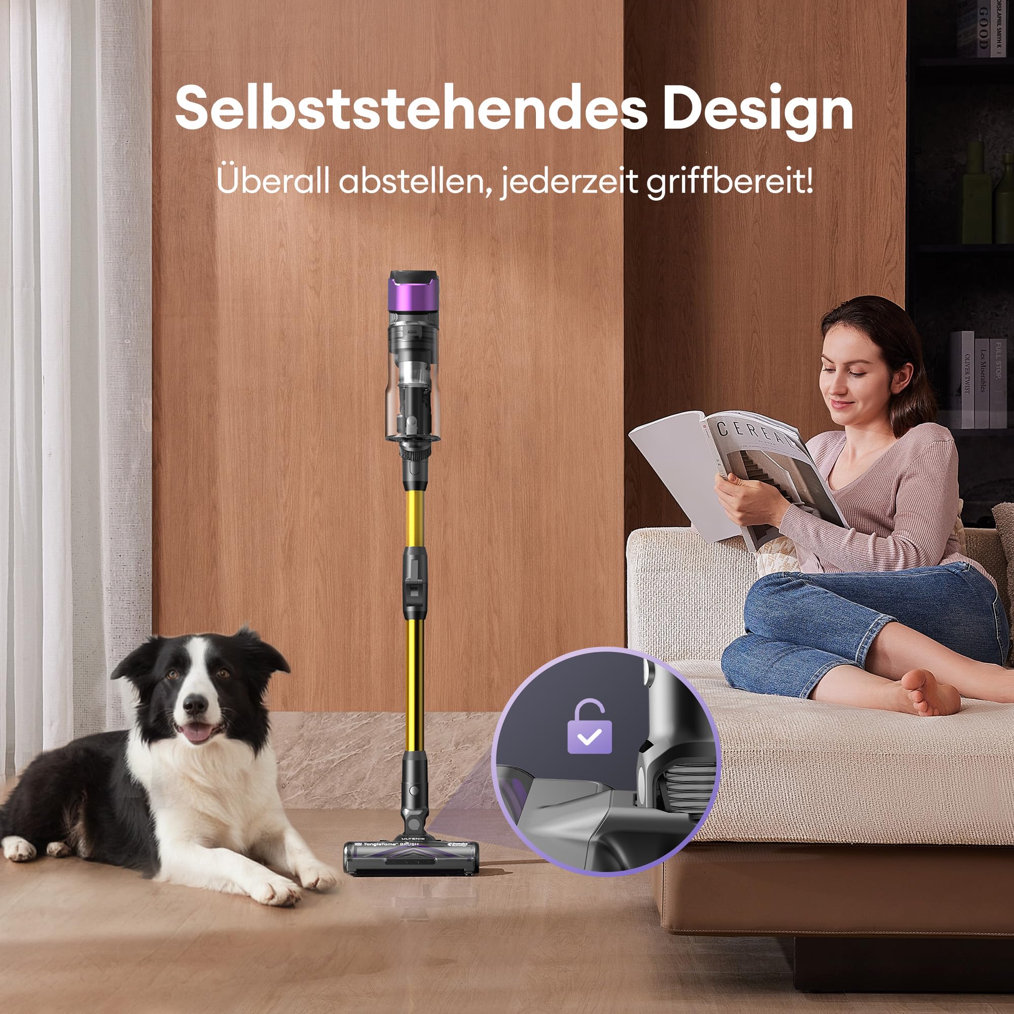 Ultenic U20 Akku Staubsauger, 55000Pa/ 600W/60Min Staubsauger Kabellos Mit Selbststehendes Design, Flexibles Biegegelenk, GreenEye-Technologie, Anti-Tangle Bodenbürste für Hartböden Teppiche Tierhaare - Image 8
