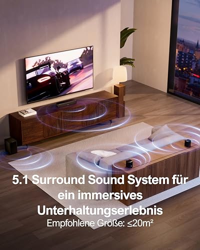 ULTIMEA 5.1 Surround Sound System, Soundbar für TV Geräte mit App Steuerung, Soundbar mit Subwoofer, 2 Surround Lautsprechern, Heimkino Soundsystem mit verstellbarem Bass, Bluetooth 5.3, Aura A30 - Image 2