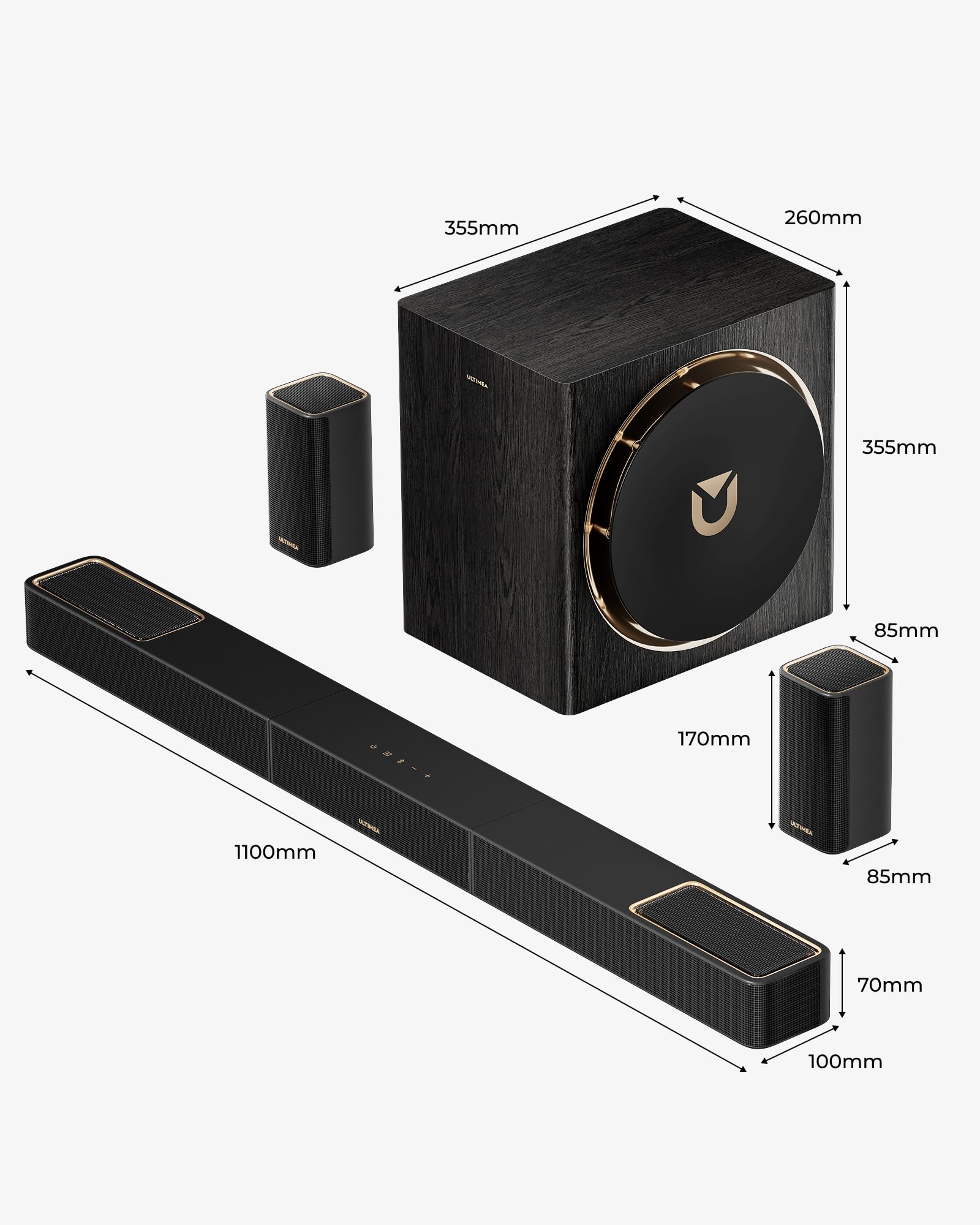 ULTIMEA Skywave X50 5.1.4 Professionelle Soundbar mit Dolby Atmos, 760W Surround Sound System mit 8" Subwoofer & 2 kabellosen Rear-Lautsprechern, GaN-Verstärker, 4K HDR Pass-Through, HDMI eARC, BT 5.4 - Image 2