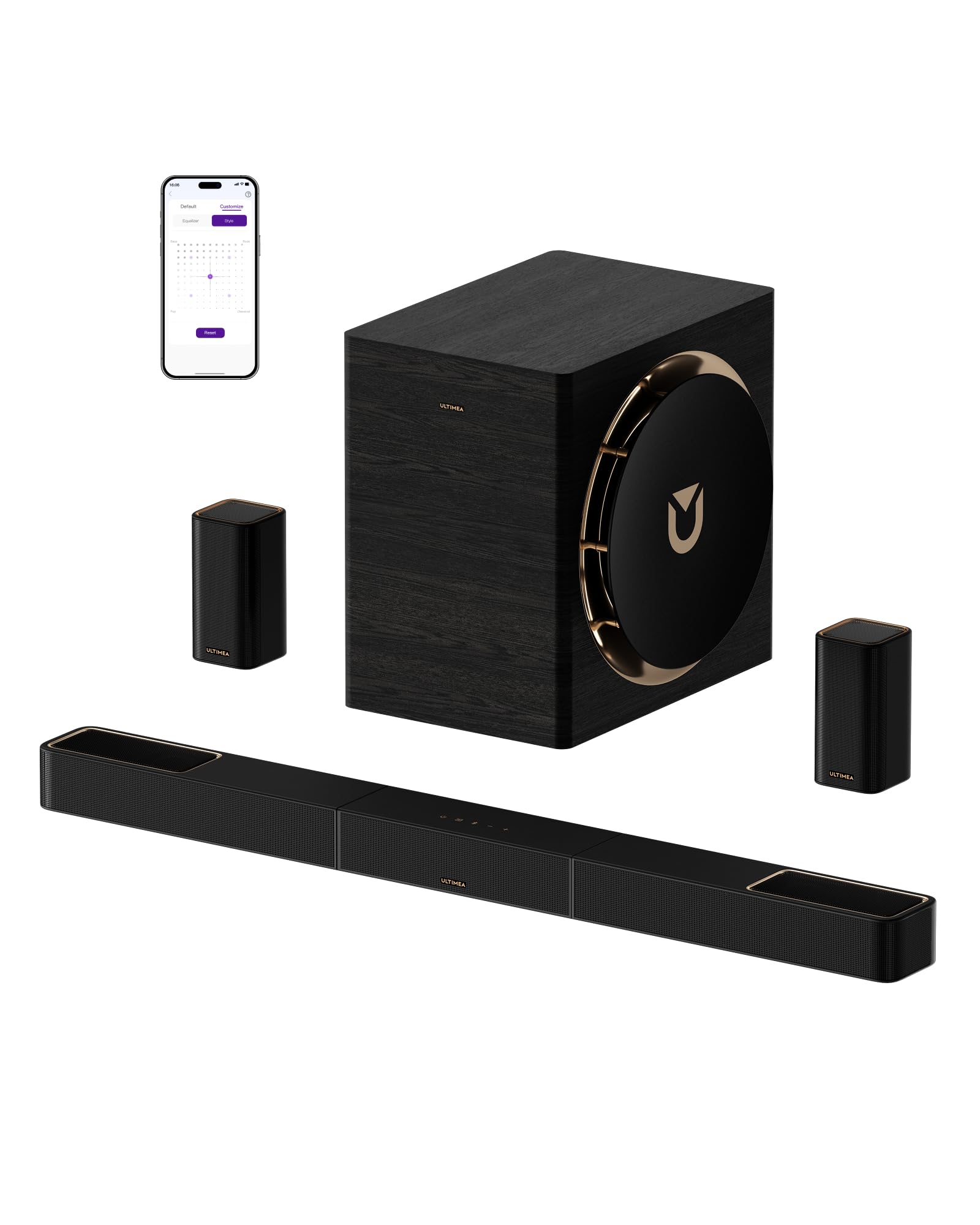 ULTIMEA Skywave X70 7.1.4ch Professionelles Kabelloses Surround Sound System für TV mit Dolby Atmos, 980W Soundbar mit 10" Kabellosem Subwoofer, 20Hz Tiefer Bass, GaN Verstärker, 4K HDR Pass-Through