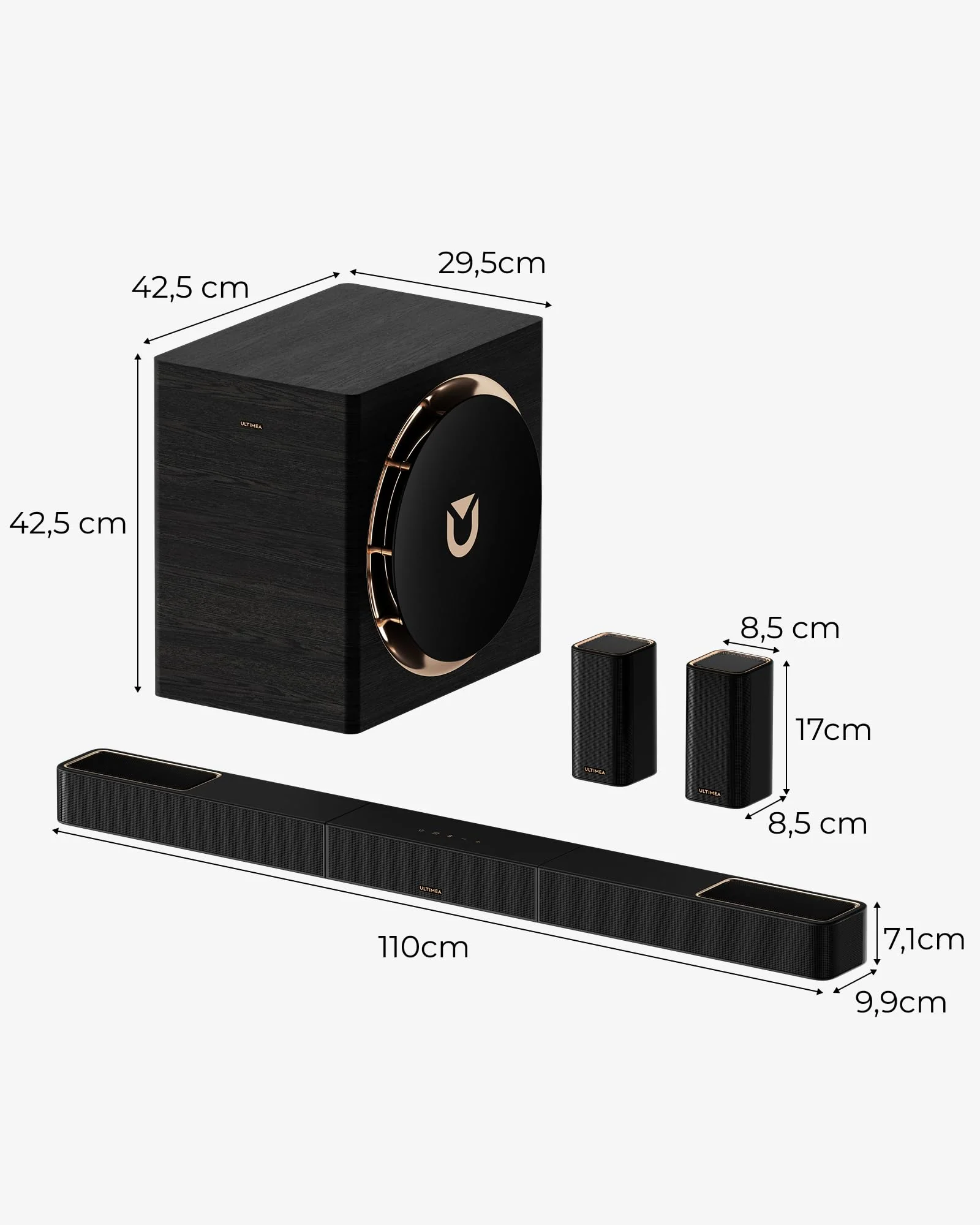 ULTIMEA Skywave X70 7.1.4ch Professionelles Kabelloses Surround Sound System für TV mit Dolby Atmos, 980W Soundbar mit 10" Kabellosem Subwoofer, 20Hz Tiefer Bass, GaN Verstärker, 4K HDR Pass-Through - Image 2
