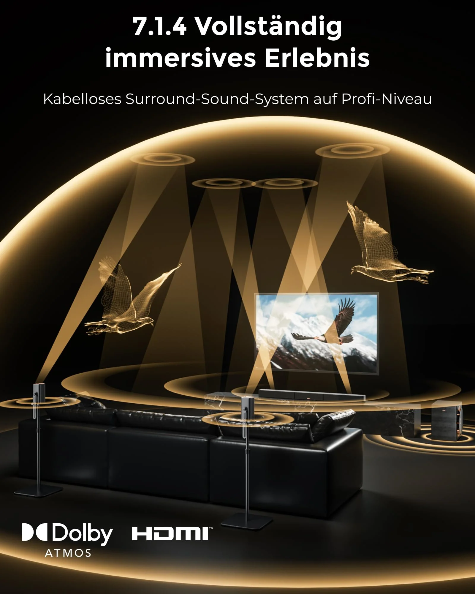 ULTIMEA Skywave X70 7.1.4ch Professionelles Kabelloses Surround Sound System für TV mit Dolby Atmos, 980W Soundbar mit 10" Kabellosem Subwoofer, 20Hz Tiefer Bass, GaN Verstärker, 4K HDR Pass-Through - Image 9
