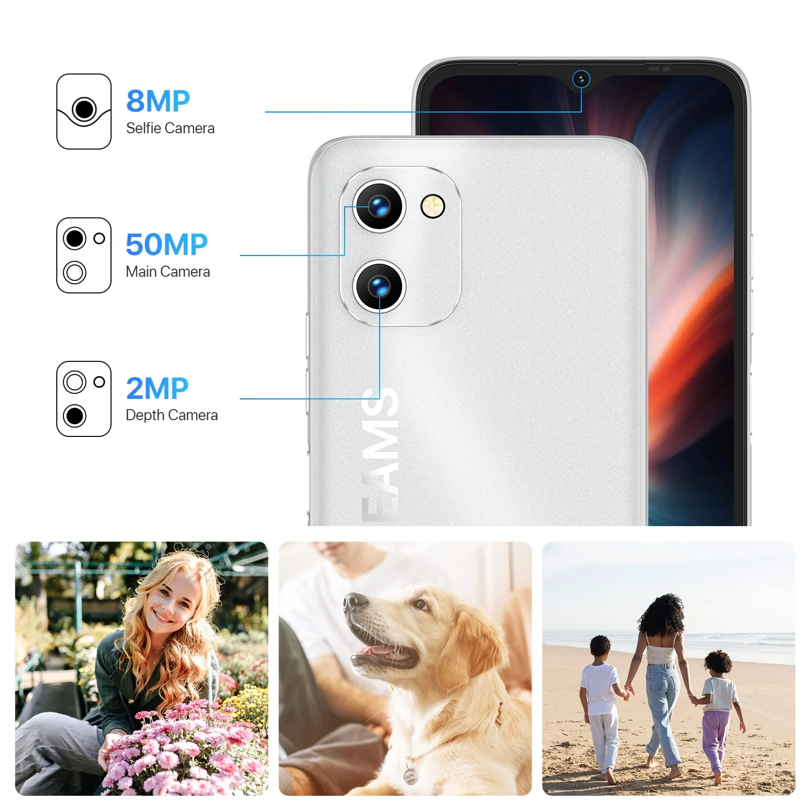 UMIDIGI C1 Max Android 12 Günstig Smartphone Ohne Vertrag, 5150 mAh Akku mit Typ-C,6.52 Zoll HD+ Display, Kamera 50 MP, 6+ 128GB(Erweitern 256 GB) Dual SIM Handy zum Senioren Kinder Geschäft - Image 4