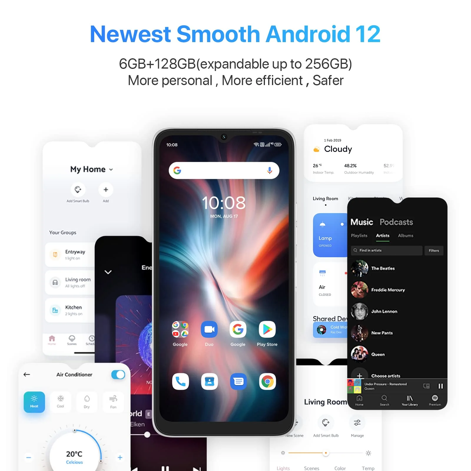 UMIDIGI C1 Max Android 12 Günstig Smartphone Ohne Vertrag, 5150 mAh Akku mit Typ-C,6.52 Zoll HD+ Display, Kamera 50 MP, 6+ 128GB(Erweitern 256 GB) Dual SIM Handy zum Senioren Kinder Geschäft - Image 6