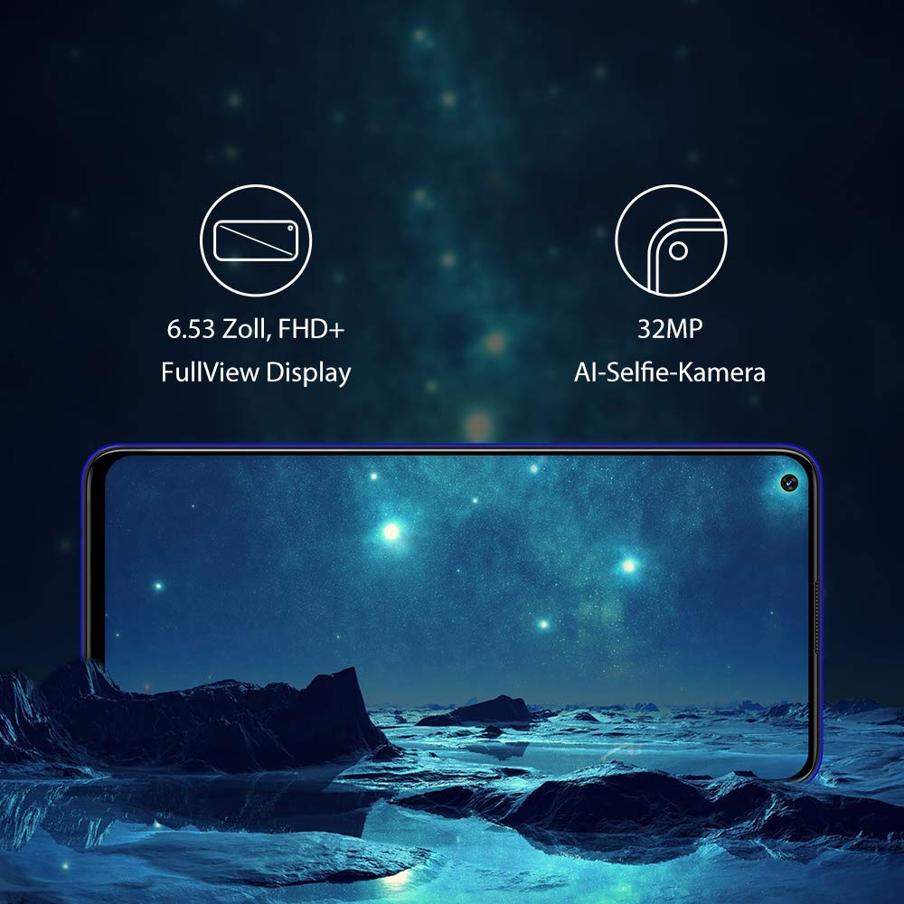 UMIDIGI F2 Android 10 Smartphone ohne vertrag 6.53 Zoll FHD+ FullView Display Handy mit 6GB+128GB, 5150mAh großer Akku, 48 MP Quad-Kamera, NFC, Google Assistant, Seitlicher Fingerabdrucksensor, Blau - Image 6