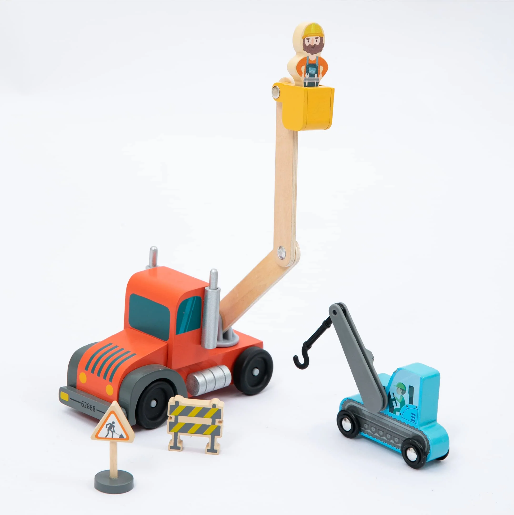 UMU® Holz Baufahrzeug Transporter Spielset für Kinder kompatibel mit Brio World Eisenbahn Sets & Anderen Marken, Spielzeug enthält Bagger, Kran, Walze u. v. m, 14 STK Set für Kinder ab 3, 4, 5 Jahre - Image 2