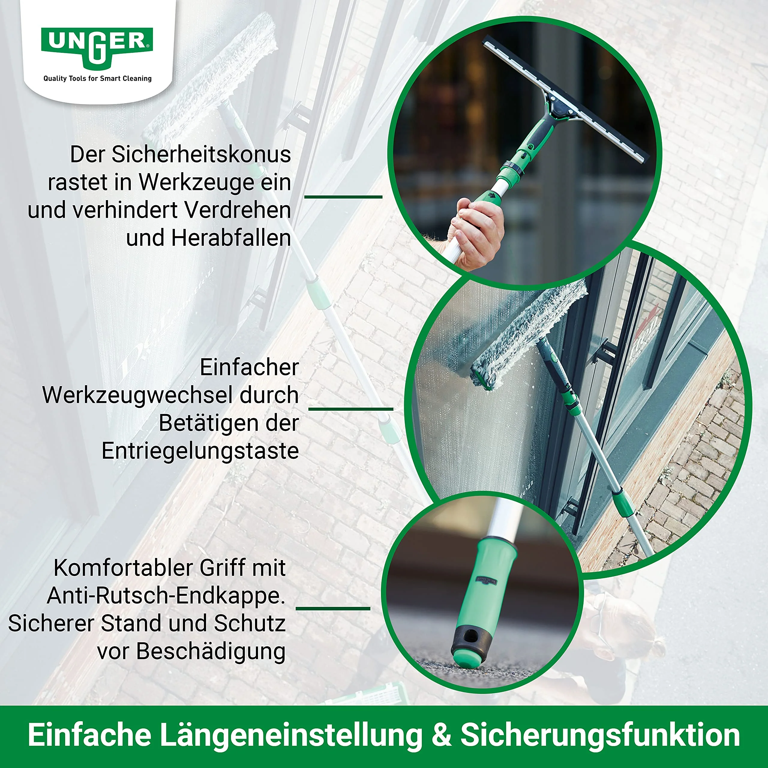 UNGER OptiLoc Teleskopstange 4,50 cm (kompatibel mit UNGER Fensterreinigungswerkzeugen, ergonomischer Griff, Anti-Rutsch-Endkappe, 2-Komponenten Drehverschluss) ED450 - Image 2