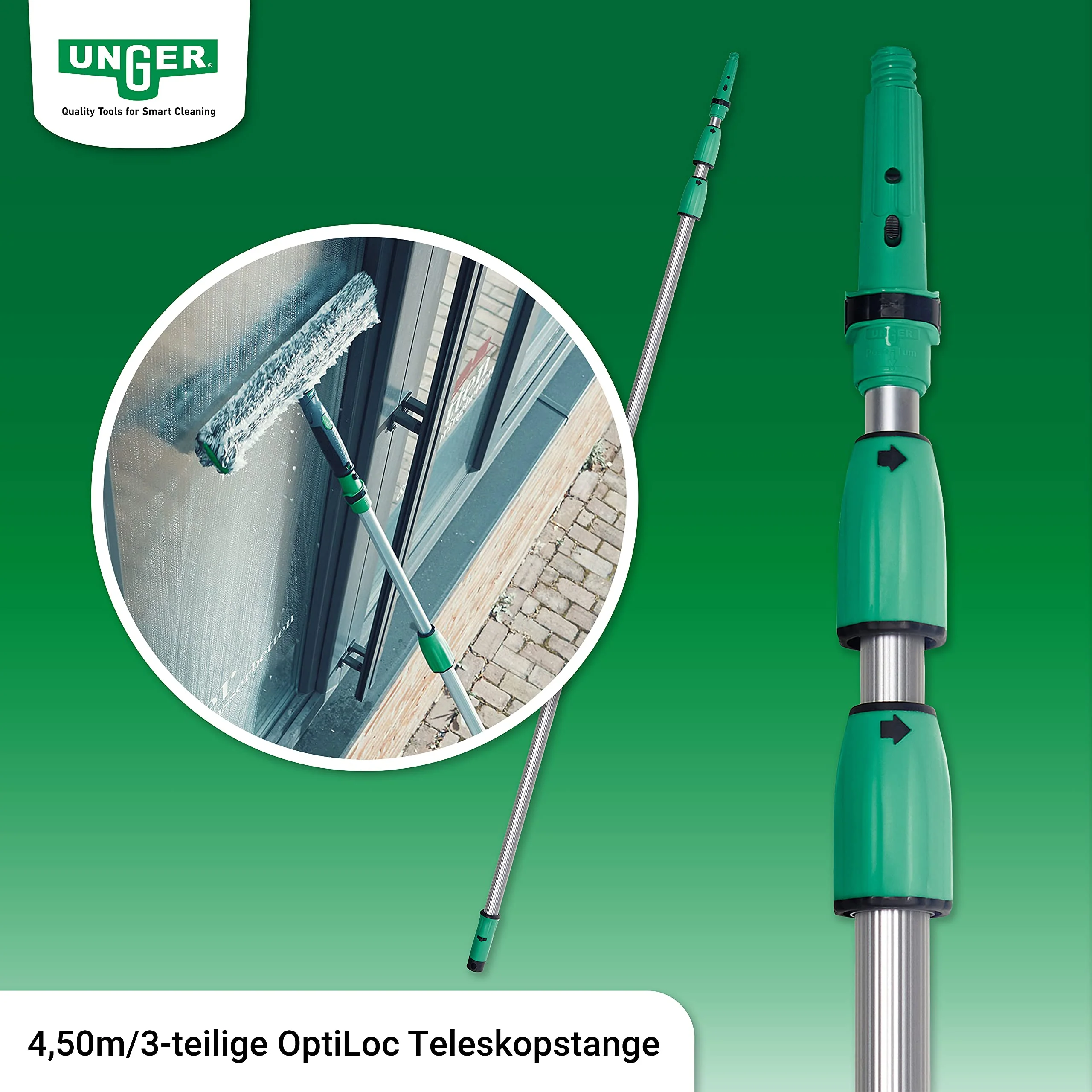 UNGER OptiLoc Teleskopstange 4,50 cm (kompatibel mit UNGER Fensterreinigungswerkzeugen, ergonomischer Griff, Anti-Rutsch-Endkappe, 2-Komponenten Drehverschluss) ED450 - Image 6