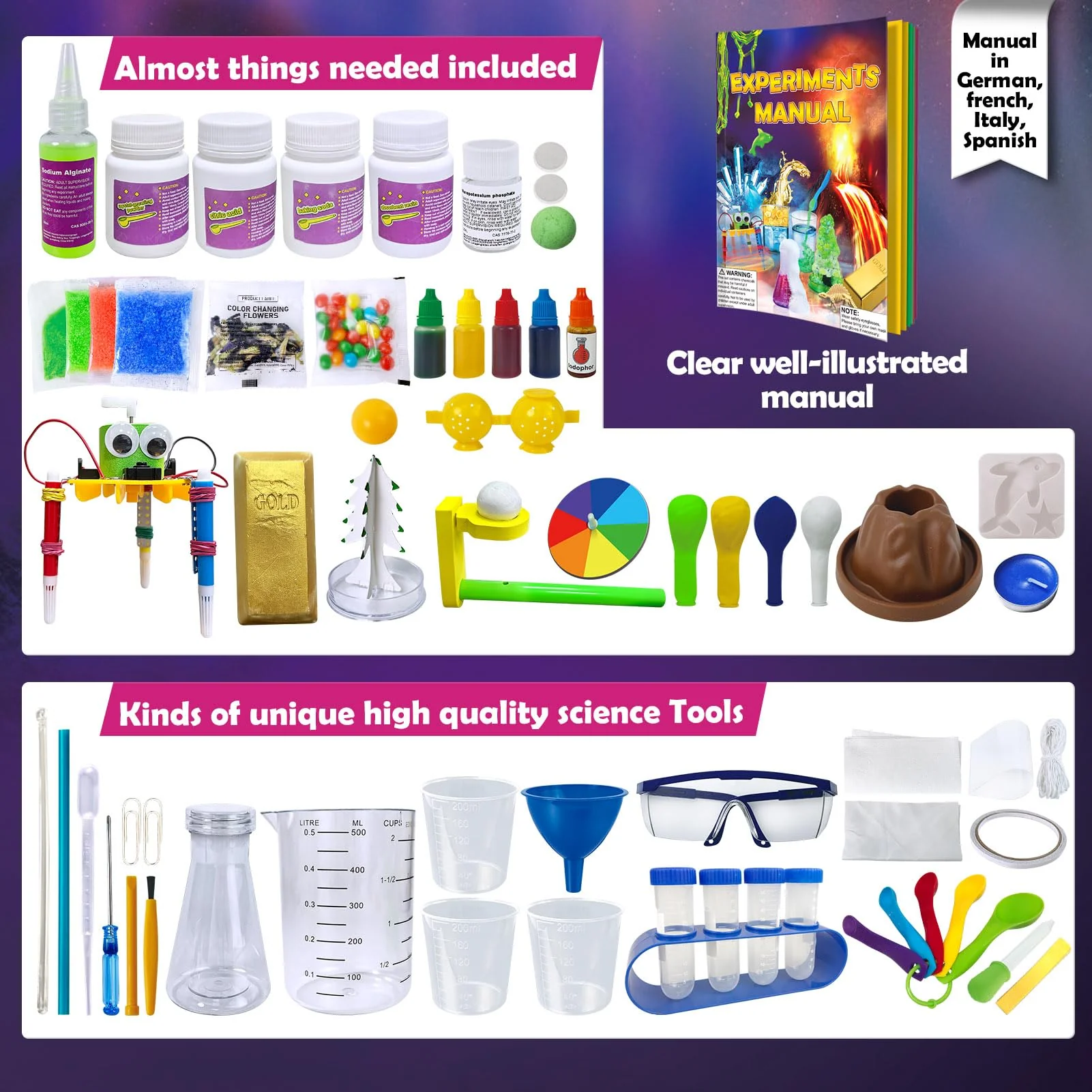 UNGLINGA 150 Experimente Kits für Kinder Jungen Mädchen, Wissenschaft Experimentierkasten Spielzeug Jungen Geschenke, Chemiebaukasten Kindern Labor - Image 6