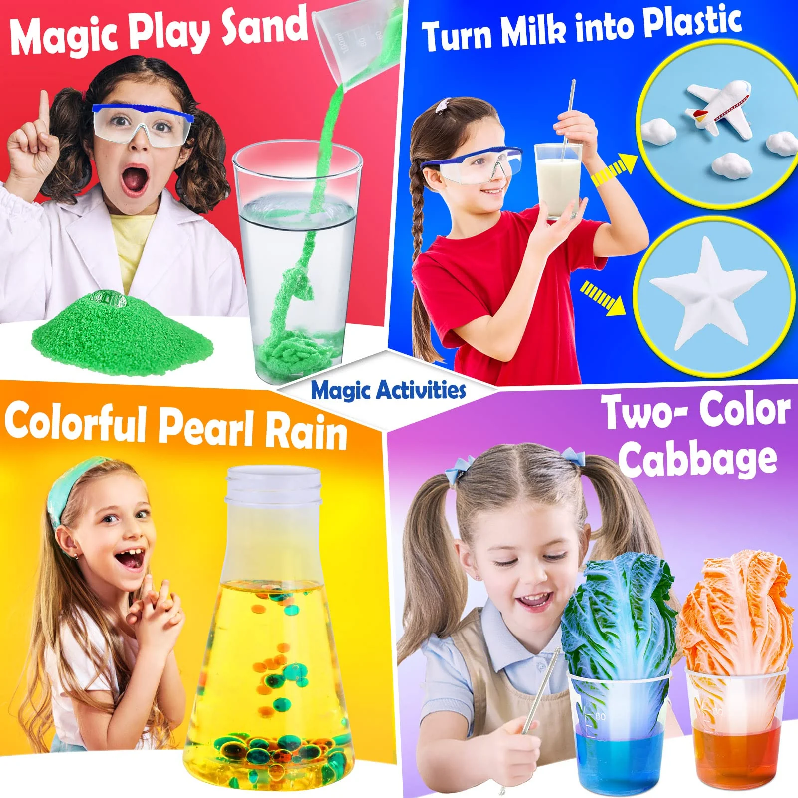 UNGLINGA 60+ Experimente für Kinder Jungen Mädchen Spielzeug Geschenke, Science Lab STEM Aktivitäten Bildungsprojekt mit Chemie-Set, ausbrechenden Vulkan, magische Farbe - Image 3