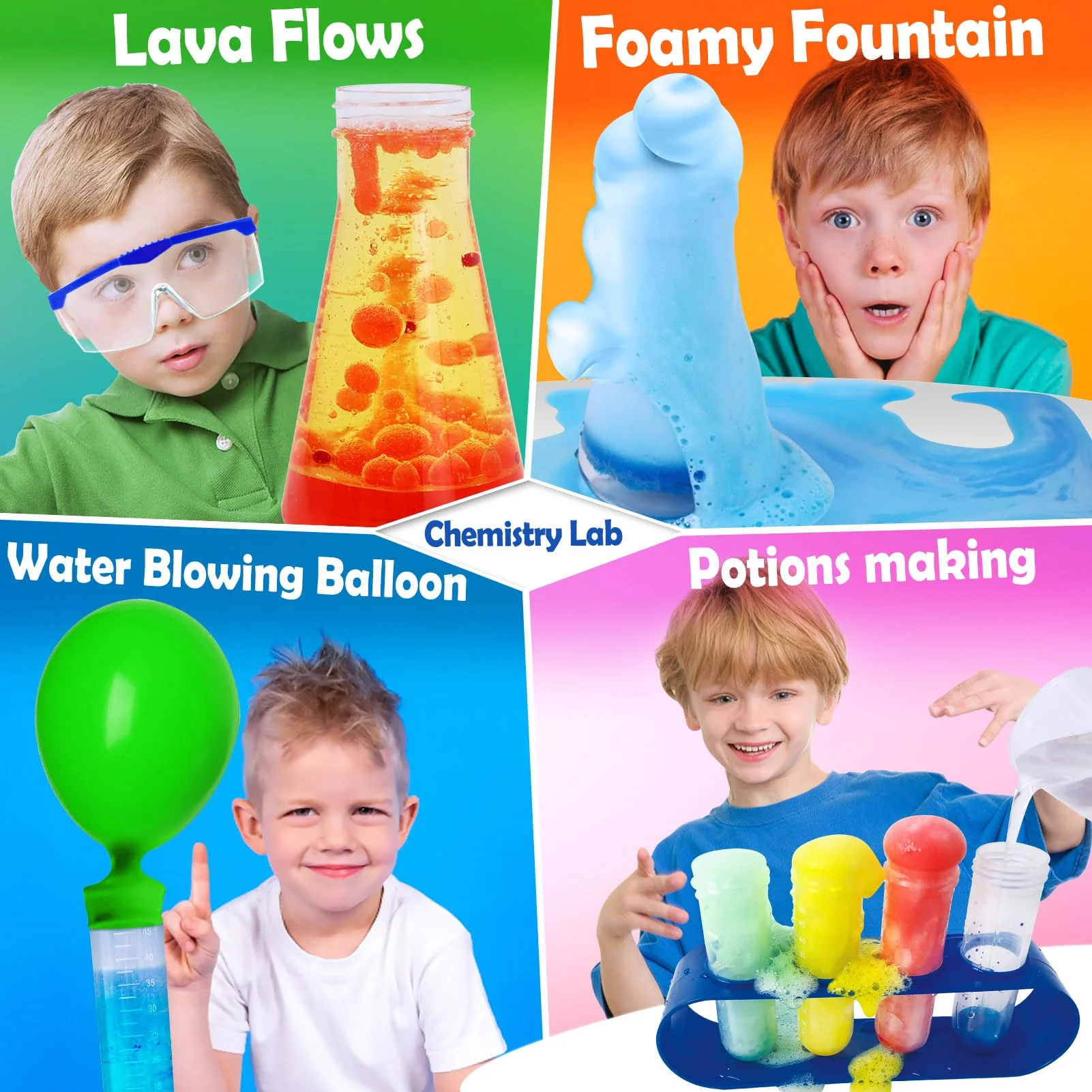 UNGLINGA 60+ Experimente für Kinder Jungen Mädchen Spielzeug Geschenke, Science Lab STEM Aktivitäten Bildungsprojekt mit Chemie-Set, ausbrechenden Vulkan, magische Farbe - Image 4