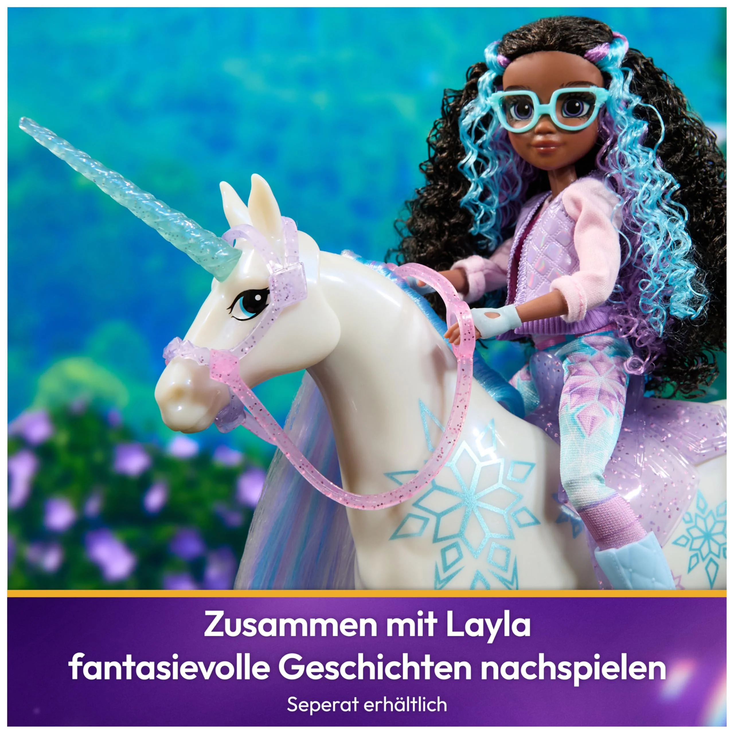 Unicorn Academy Einhorn Glacier - 28 cm groß, Original-Einhorn von Layla zur Netflix-Serie, mit echter Mähne und Schweif, abnehmbarem Zaumzeug und Sattel sowie Bürste, für Kinder ab 4 Jahren - Image 5