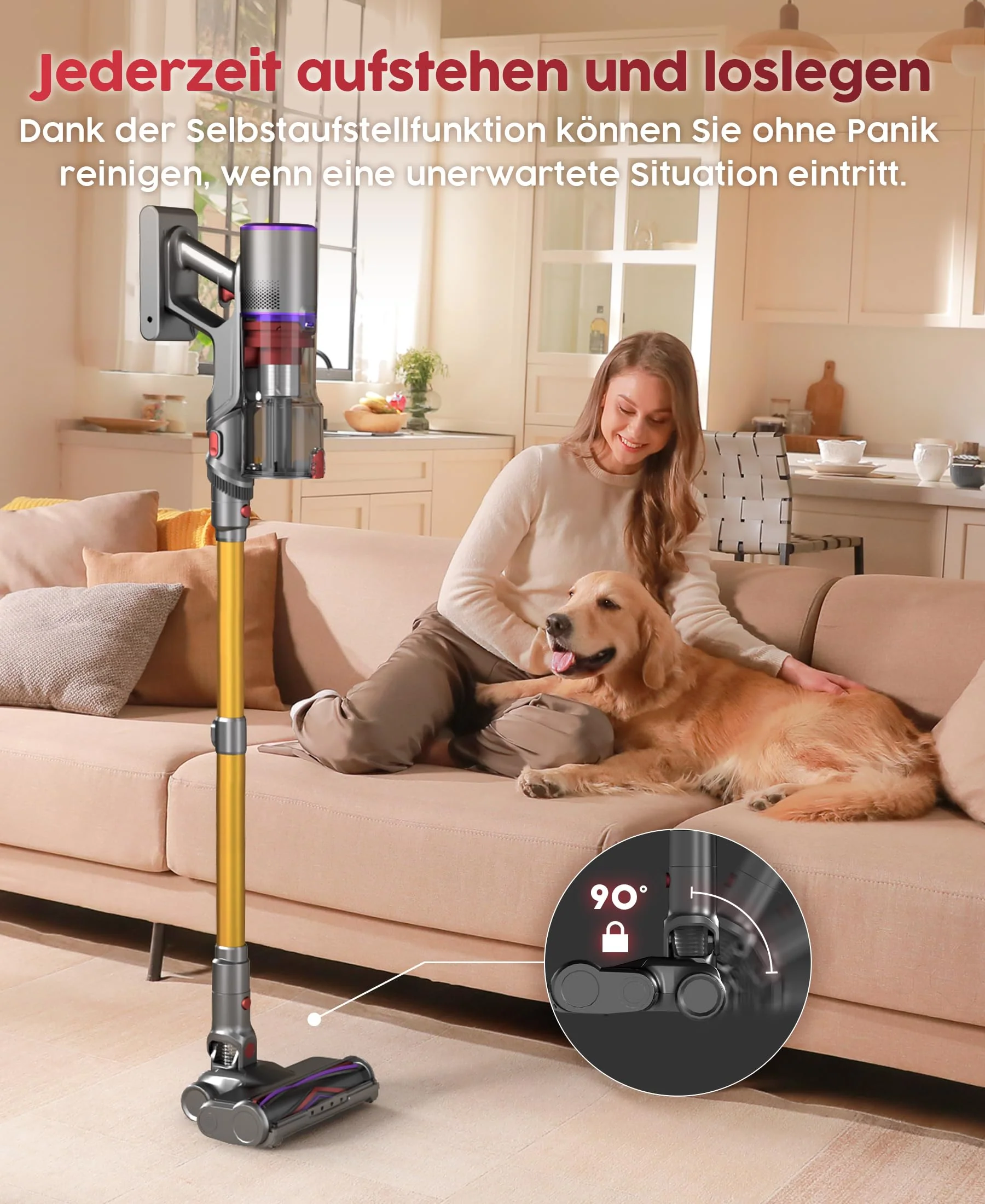 UNINELL HOME Akku Staubsauger,48000Pa/550W/65Mins Staubsauger Kabellos mit Selbststehende,1.6L Akkustaubsauger mit Anti-Tangle-Bürste,LED Touchscreen,Super Leise für Hartböden Teppiche Tierhaare Auto - Image 8