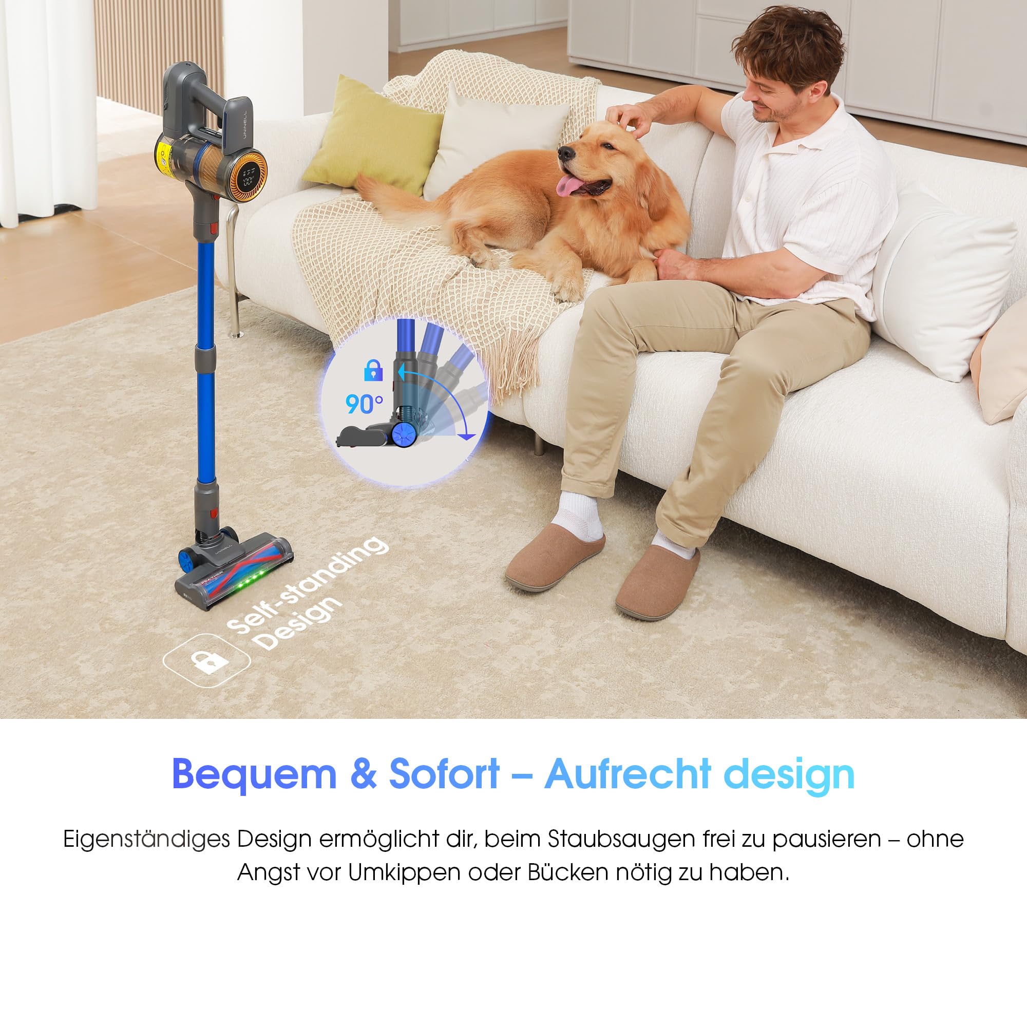 UNINELL Home UV1 Akku Staubsauger 45000Pa/450W/60Min,Staubsauger Kabellos Selbstladender mit LED-Display, Anti-Verhedderung-Bürste akkustaubsauger Super Leise für Teppich,Hartboden und Tierhaare - Image 3